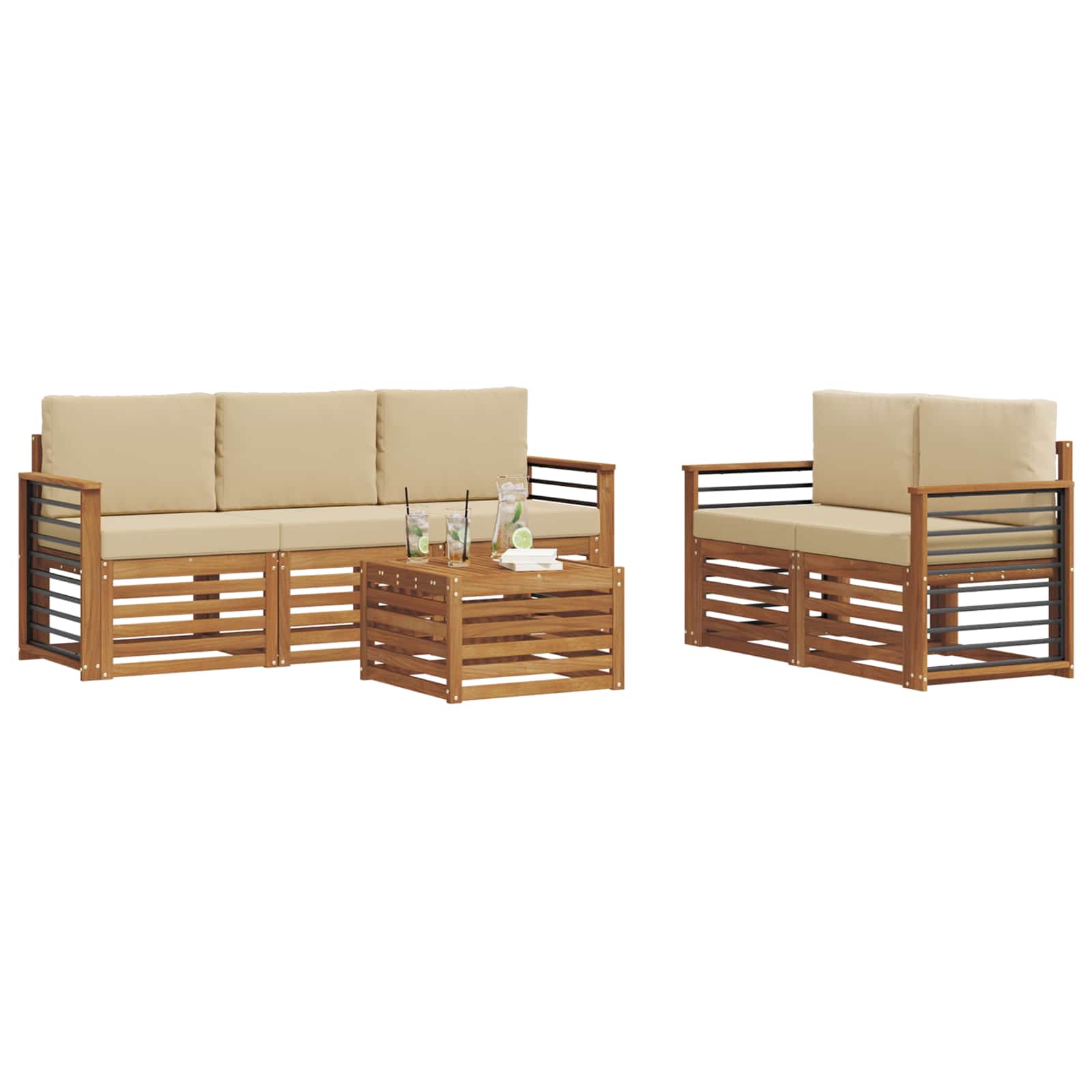 Set divani 6 pcs Naturale e Beige Legno di Acacia Massello | homemem39