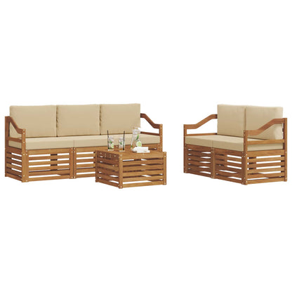 Set divani 6 pcs Naturale e Beige Legno di Acacia Massello