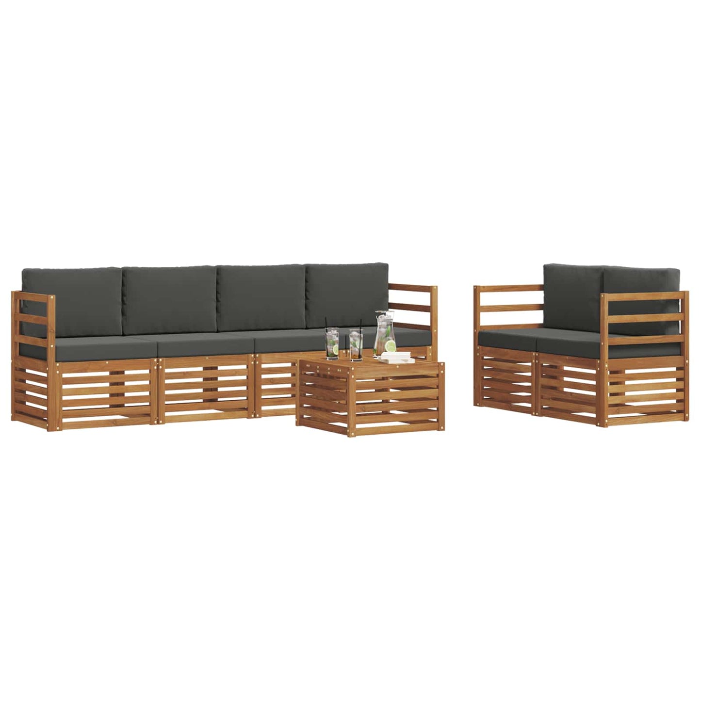 Set di divani da esterno con cuscino 7 pcs Naturale e Antracite | homemem39