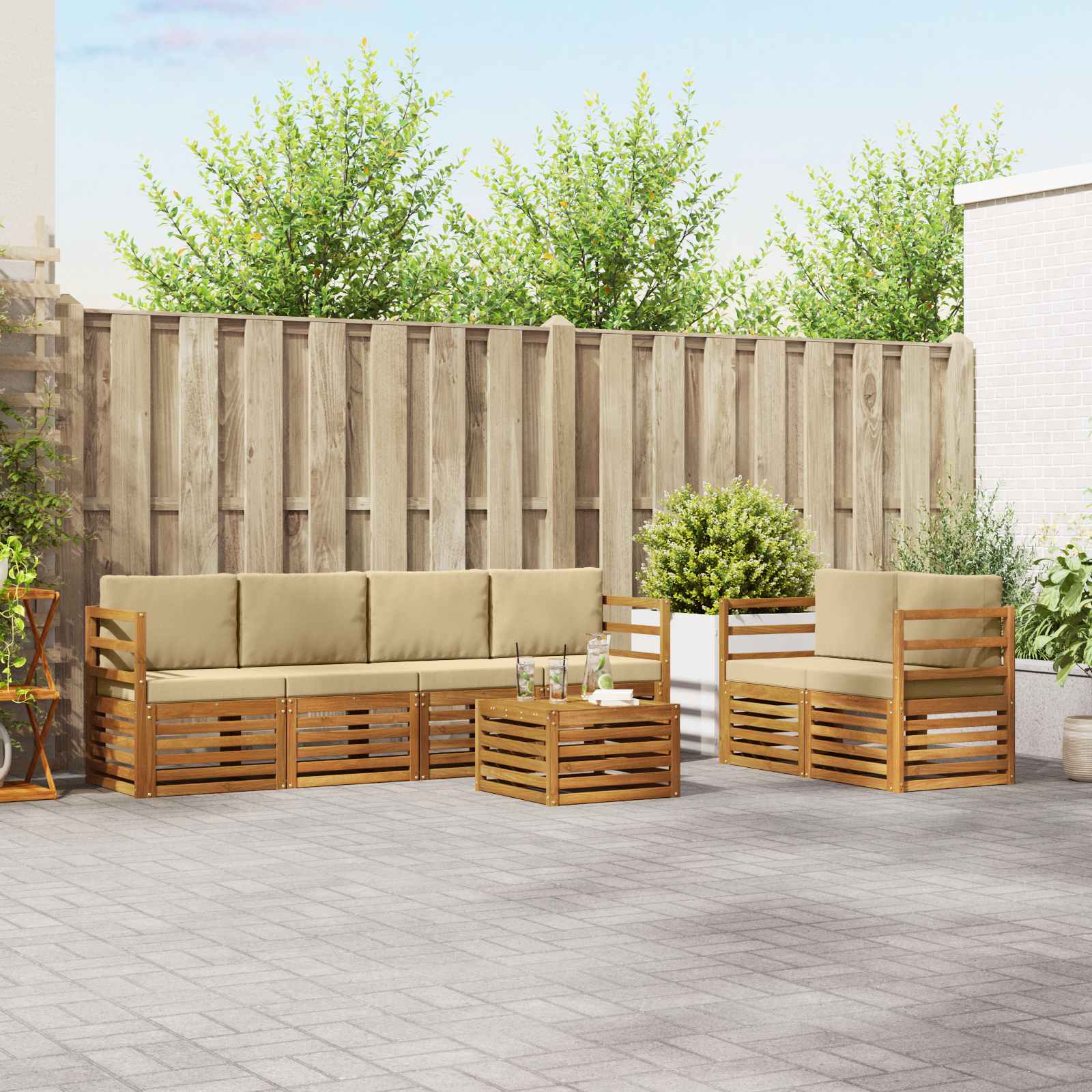 Set di divani da esterno con cuscino 7 pcs Naturale e Beige | homemem39