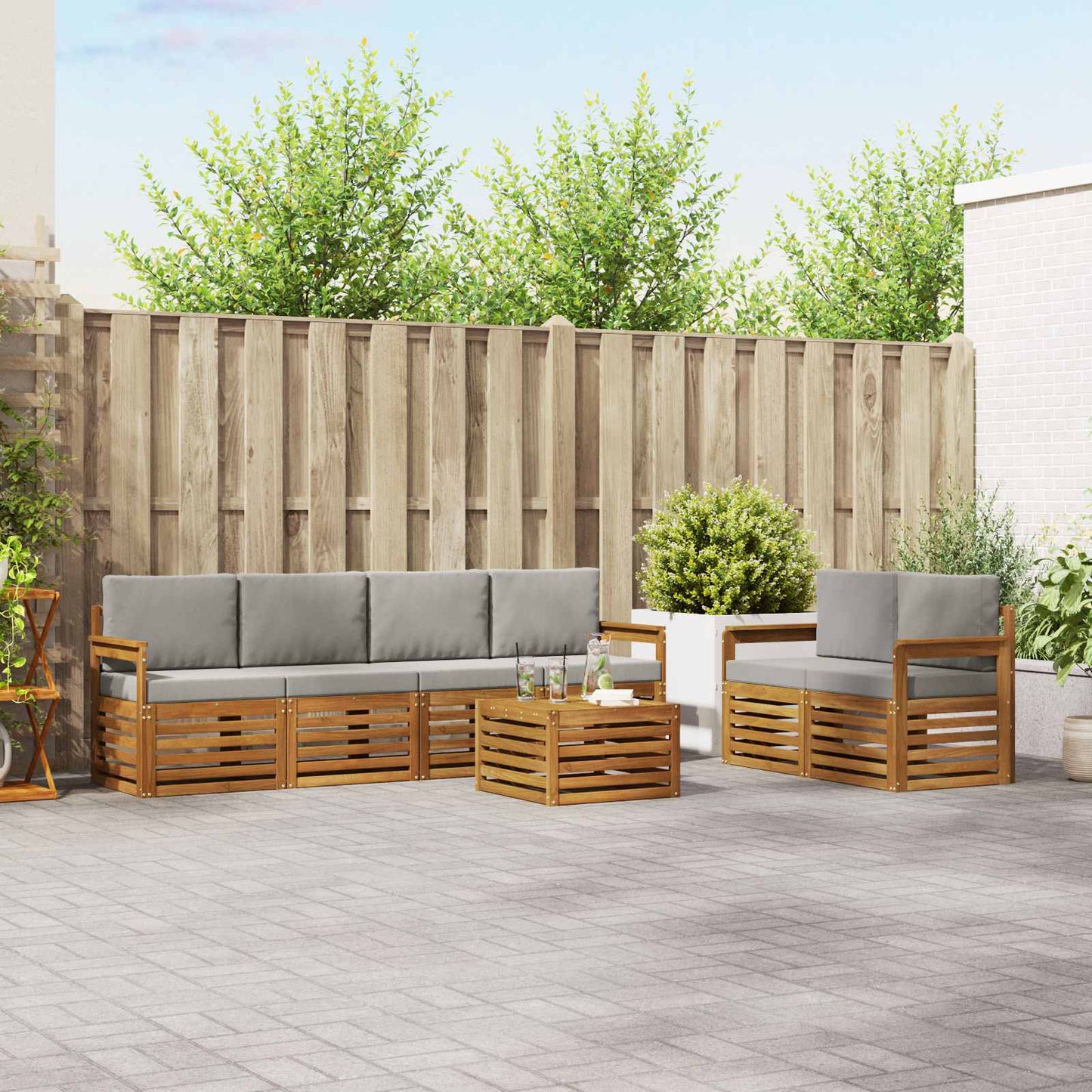 Set di divani da esterno 7 pcs Grigio Naturale e Chiaro