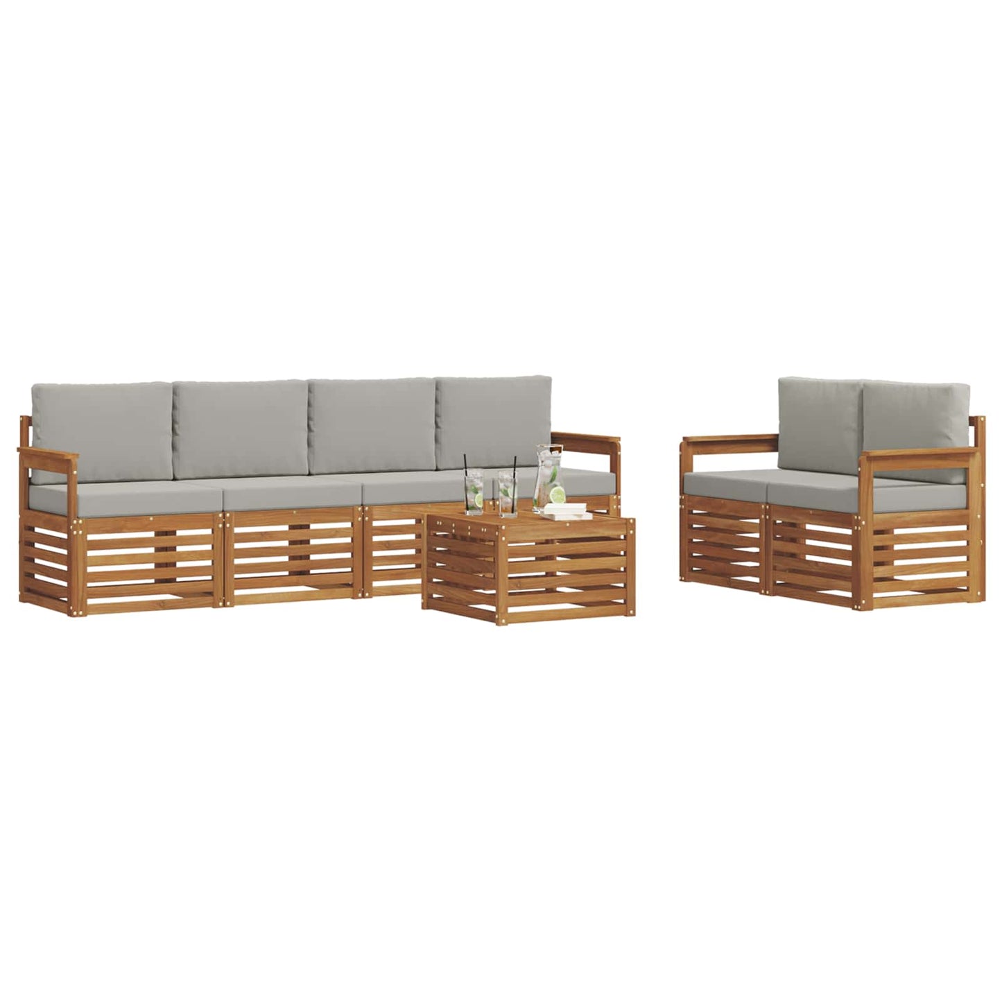 Set di divani da esterno 7 pcs Grigio Naturale e Chiaro | homemem39