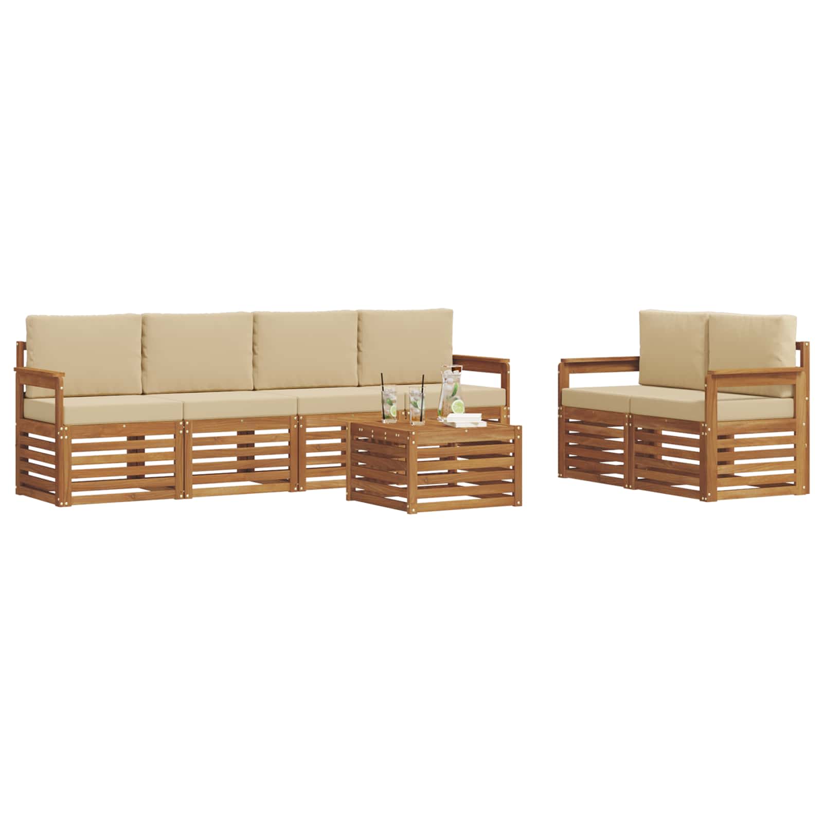 Set di divani da esterno con cuscino 7 pcs Naturale e Beige | homemem39
