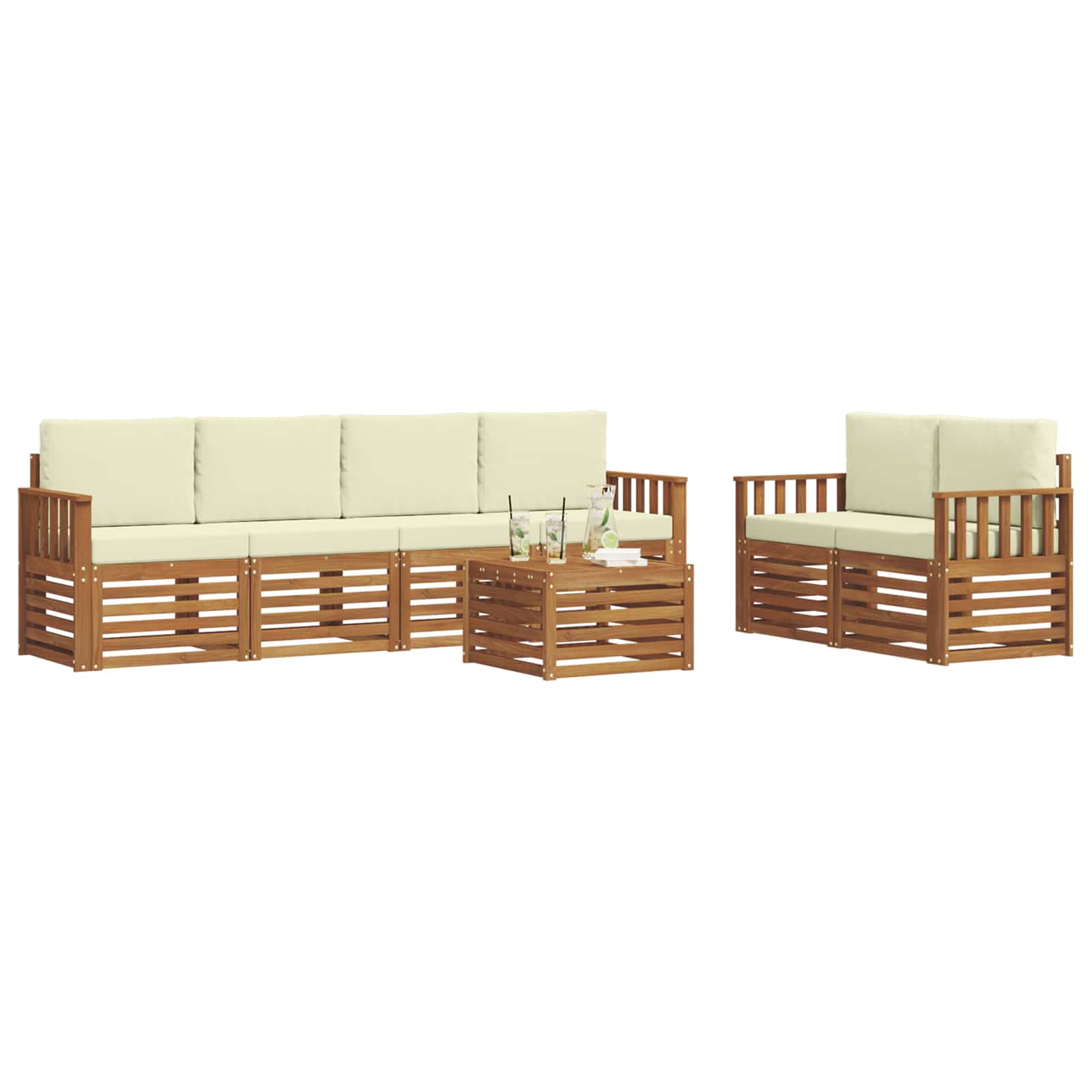 Set di divani da esterno con cuscino 7 pcs Naturale e Crema | homemem39