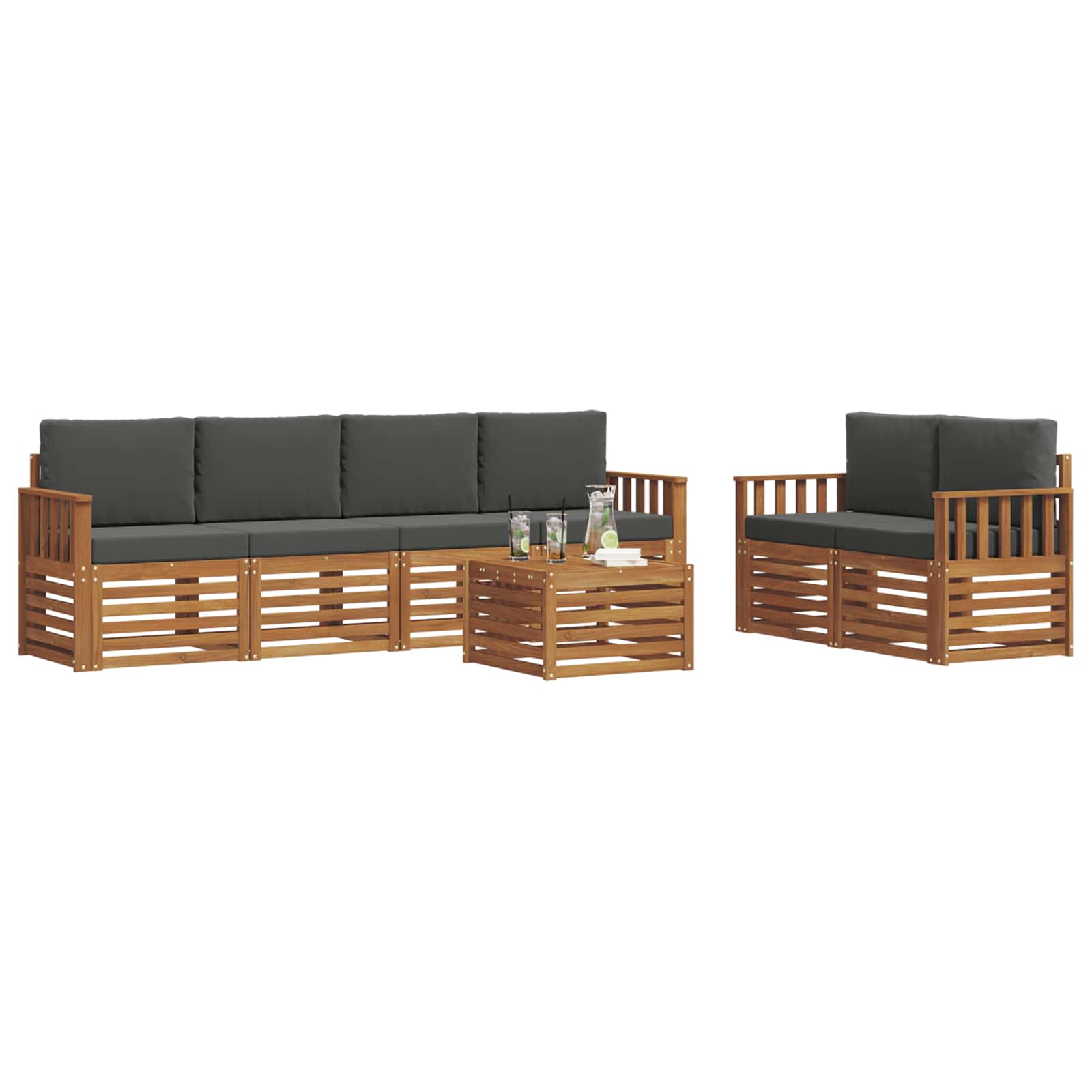 Set di divani da esterno con cuscino 7 pcs Naturale e Antracite | homemem39