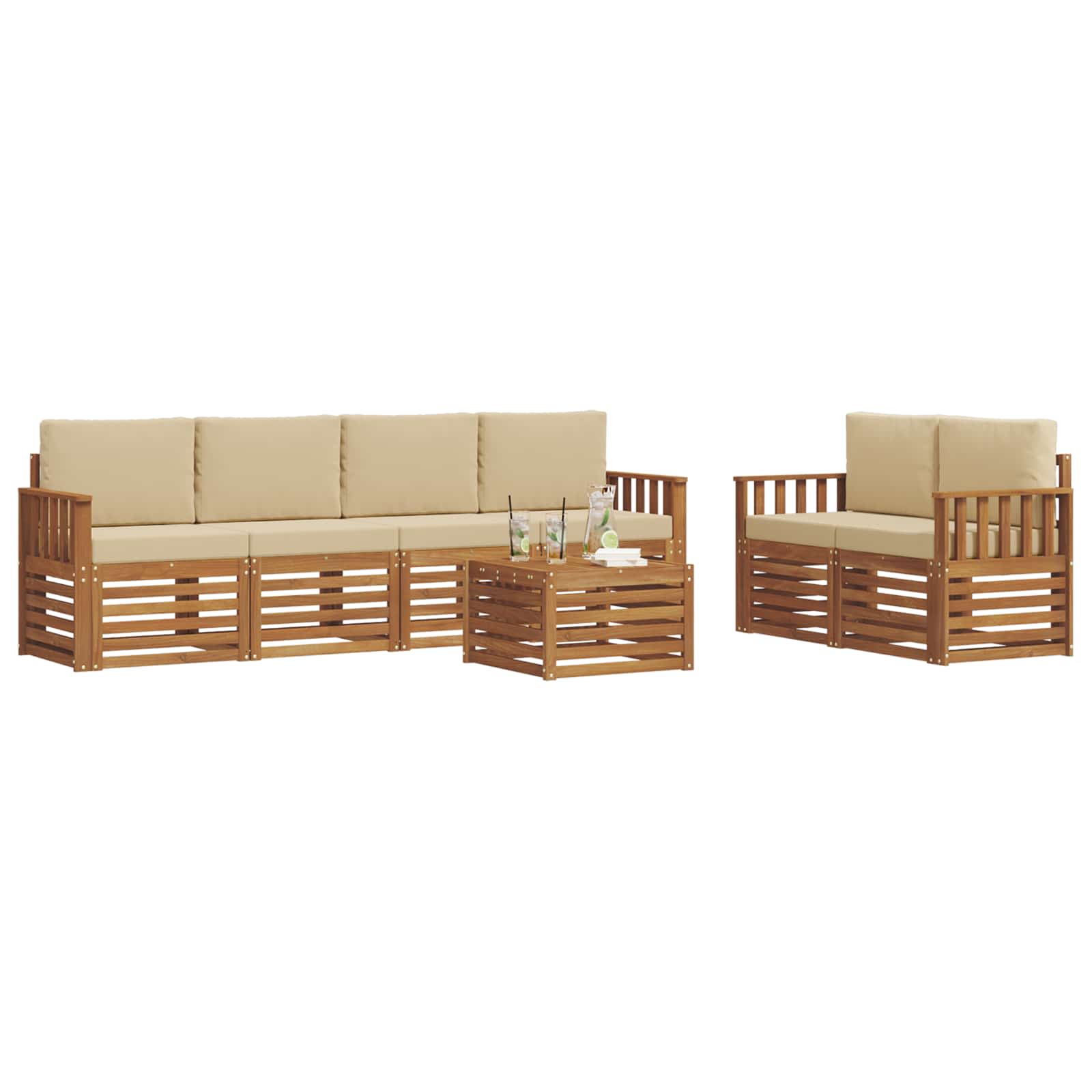 Set di divani da esterno con cuscino 7 pcs Naturale e Beige | homemem39