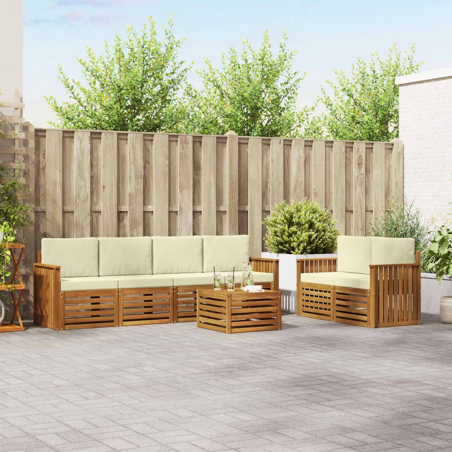 Set di divani da esterno con cuscino 7 pcs Naturale e Crema