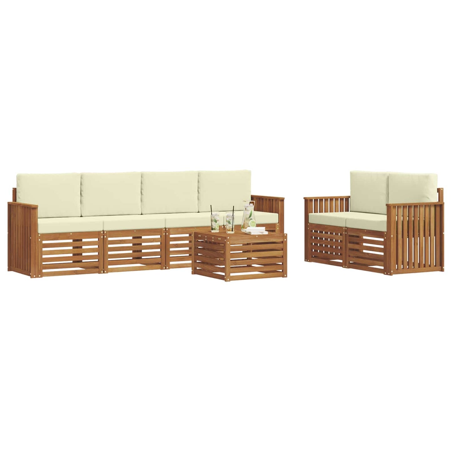 Set di divani da esterno con cuscino 7 pcs Naturale e Crema | homemem39
