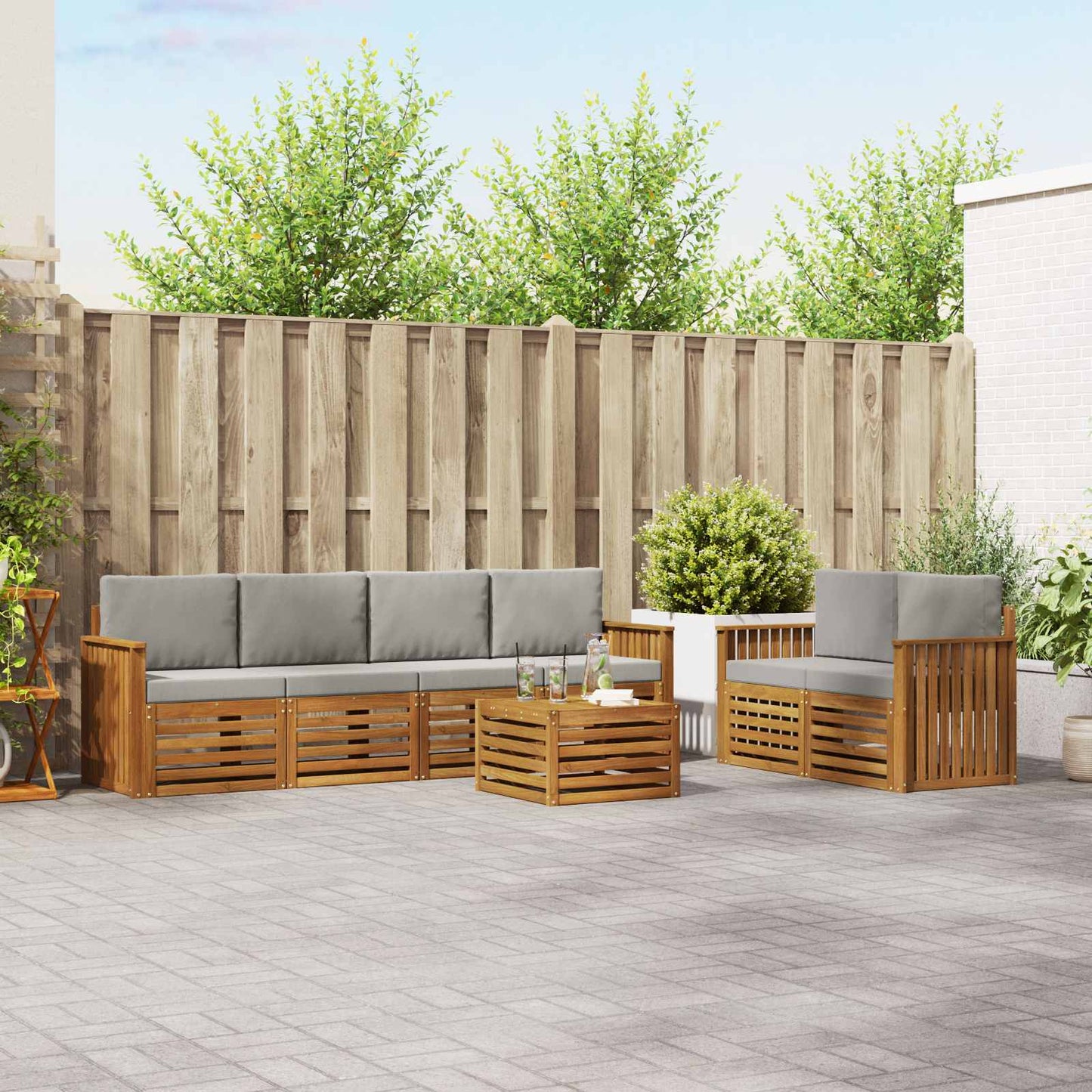 Set di divani da esterno 7 pcs Grigio Naturale e Chiaro | homemem39