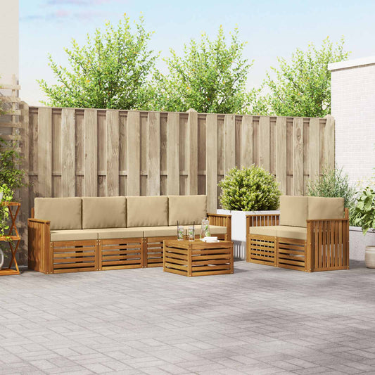 Set di divani da esterno con cuscino 7 pcs Naturale e Beige | homemem39
