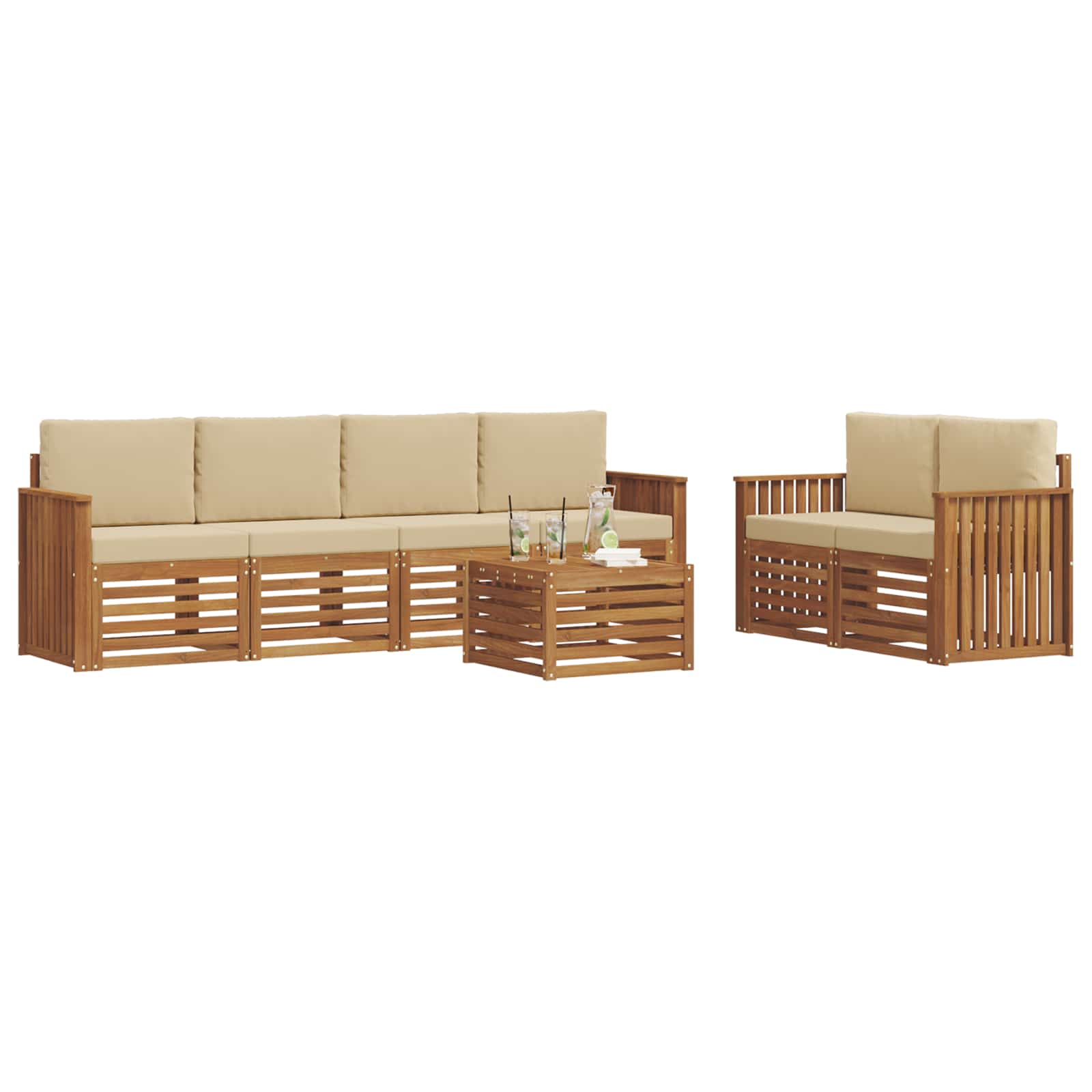 Set di divani da esterno con cuscino 7 pcs Naturale e Beige | homemem39