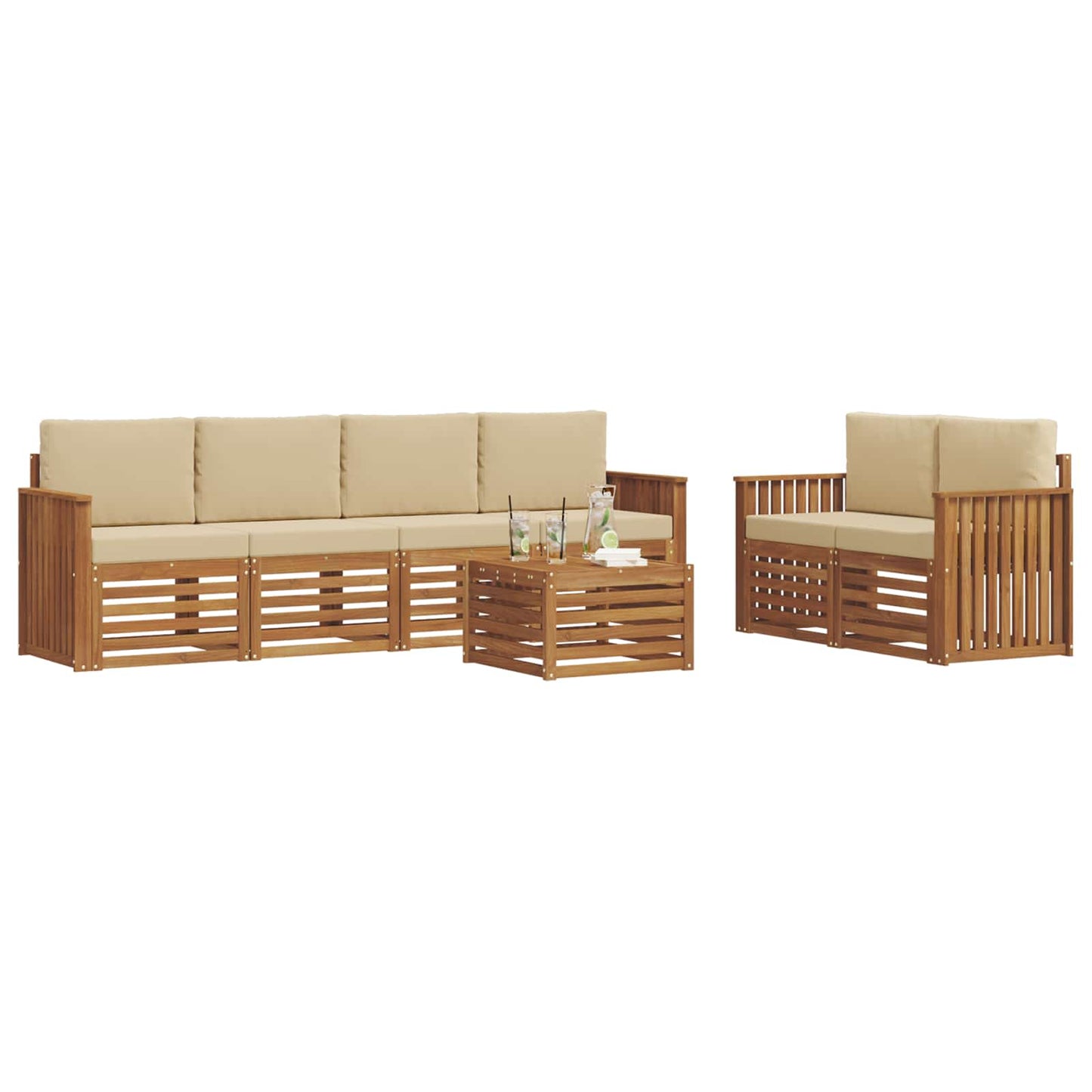 Set di divani da esterno con cuscino 7 pcs Naturale e Beige