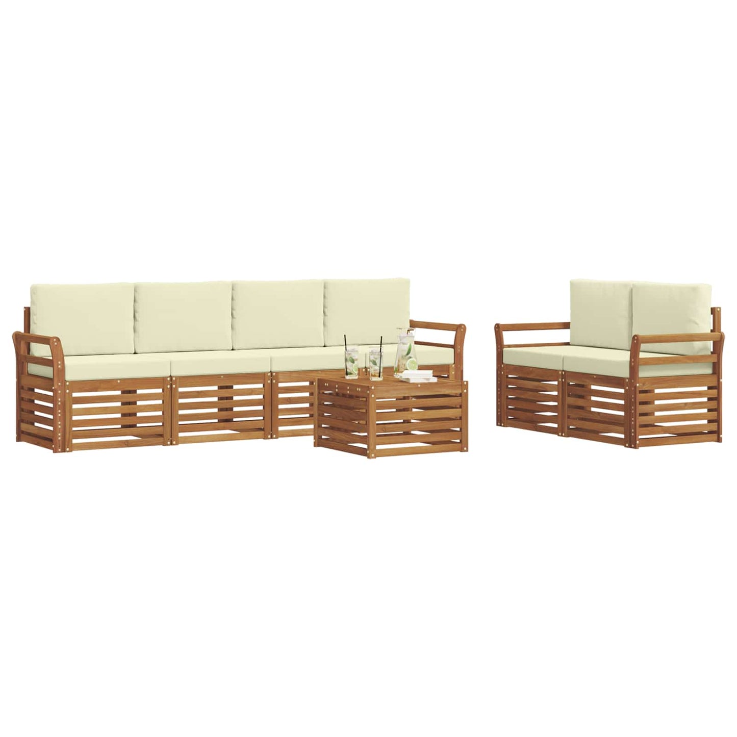 Set di divani da esterno con cuscino 7 pcs Naturale e Crema