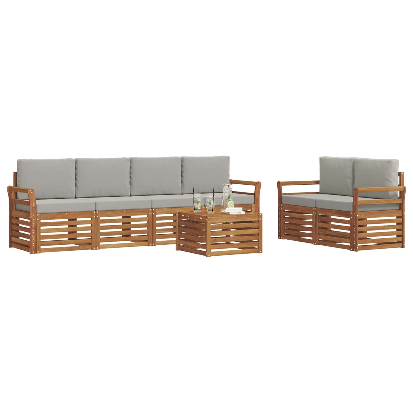 Set di divani da esterno 7 pcs Grigio Naturale e Chiaro | homemem39