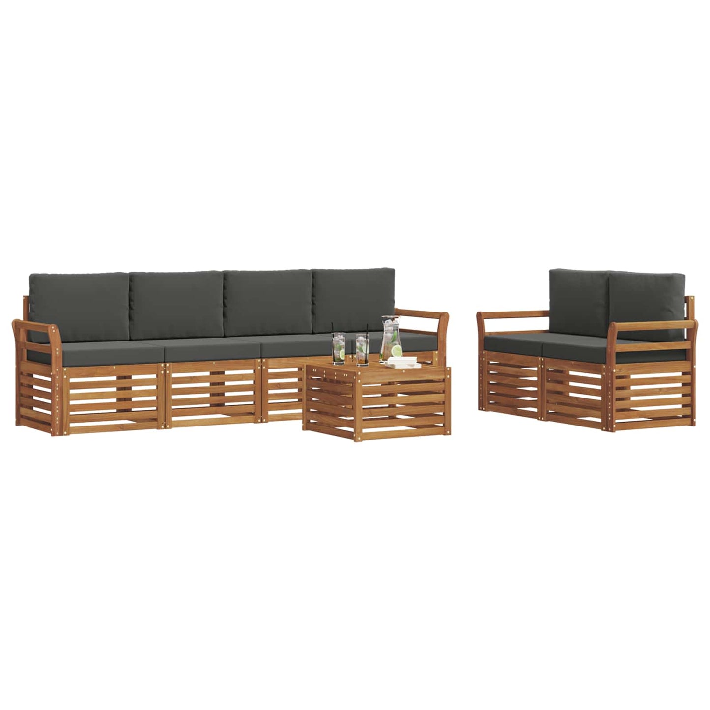Set di divani da esterno con cuscino 7 pcs Naturale e Antracite | homemem39