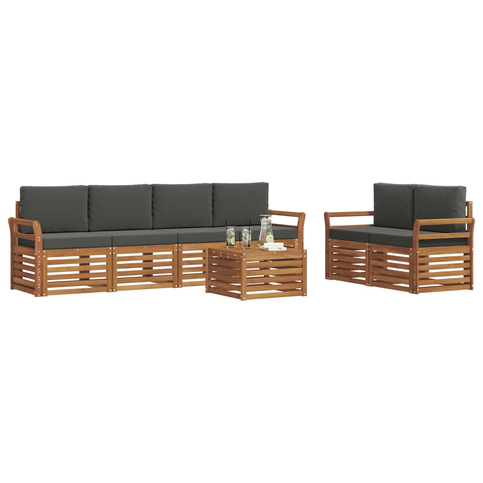Set di divani da esterno con cuscino 7 pcs Naturale e Antracite | homemem39