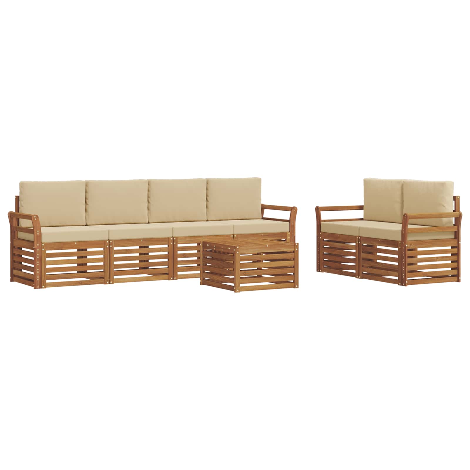 Set di divani da esterno con cuscino 7 pcs Naturale e Beige | homemem39