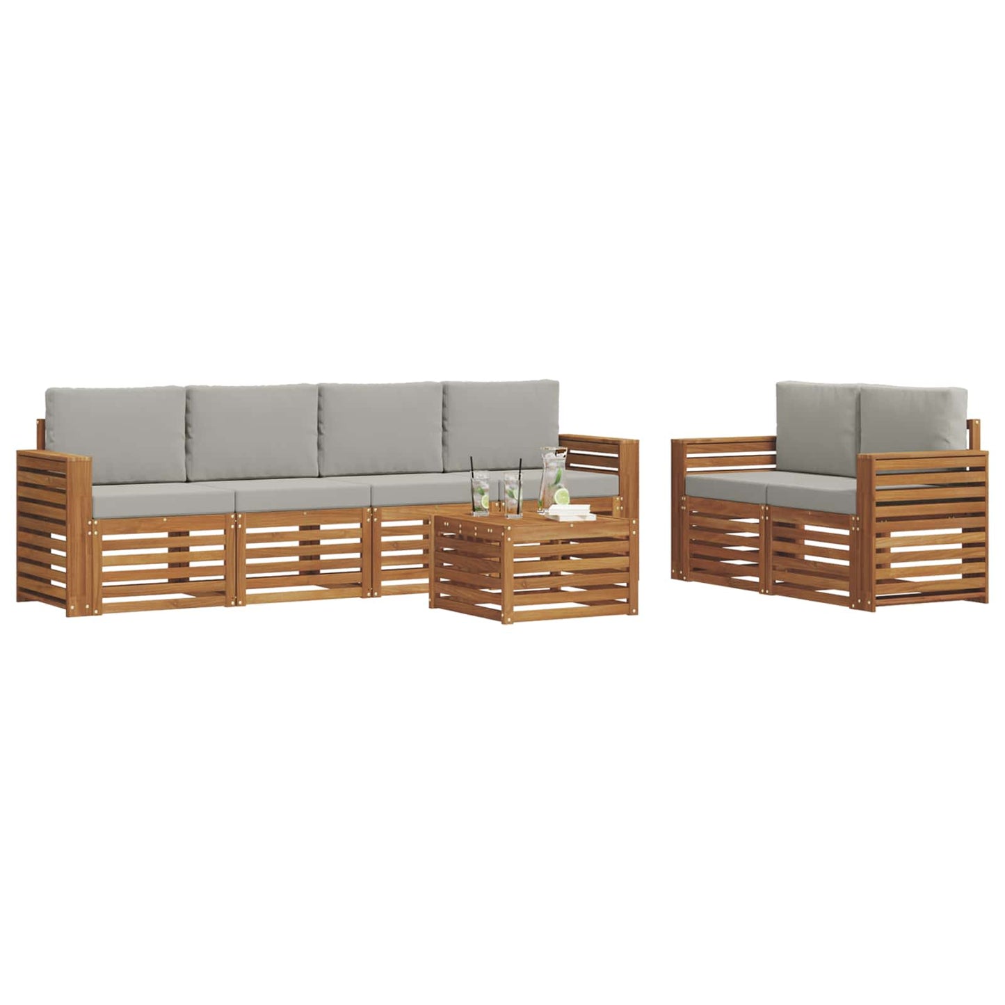 Set di divani da esterno 7 pcs Grigio Naturale e Chiaro