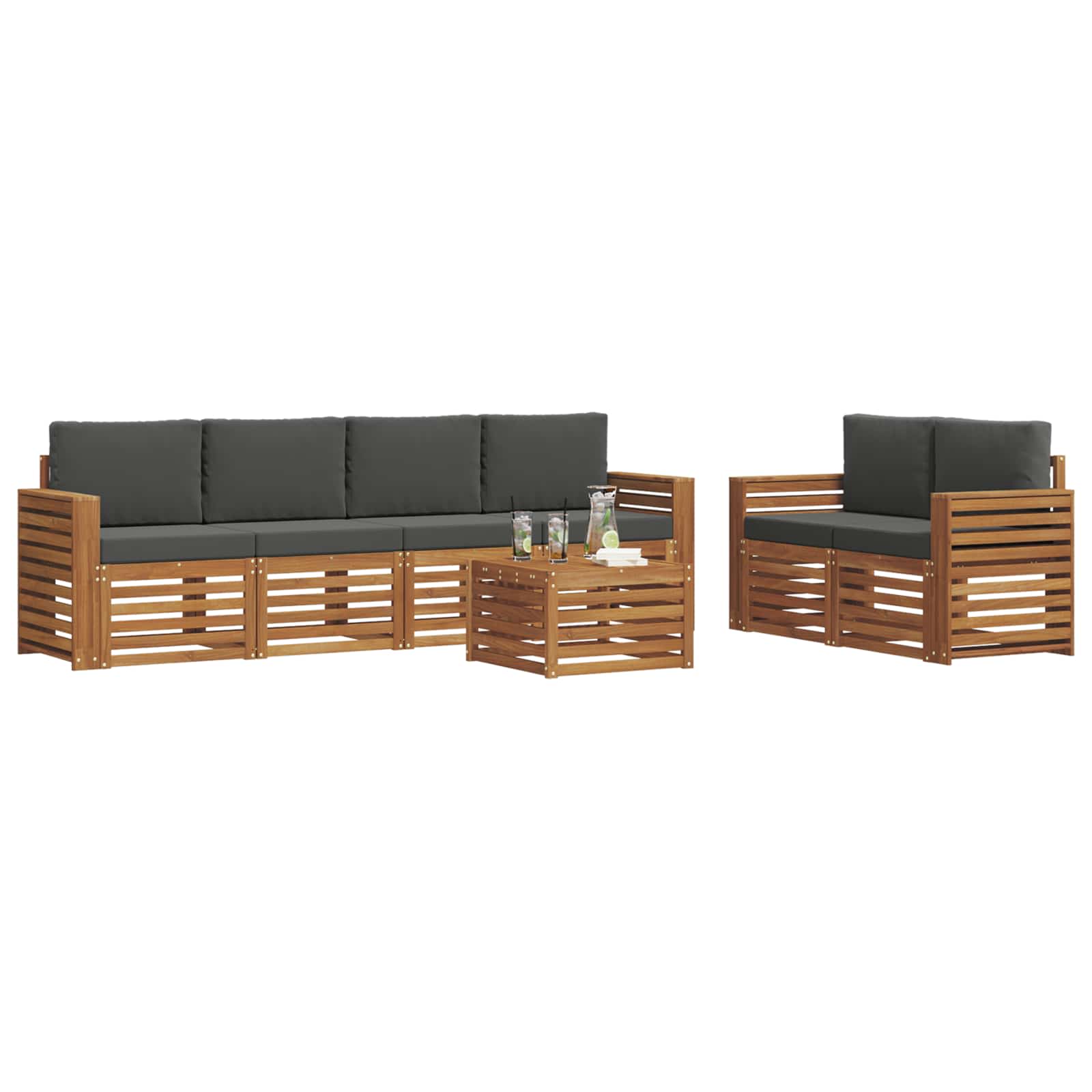 Set di divani da esterno con cuscino 7 pcs Naturale e Antracite | homemem39