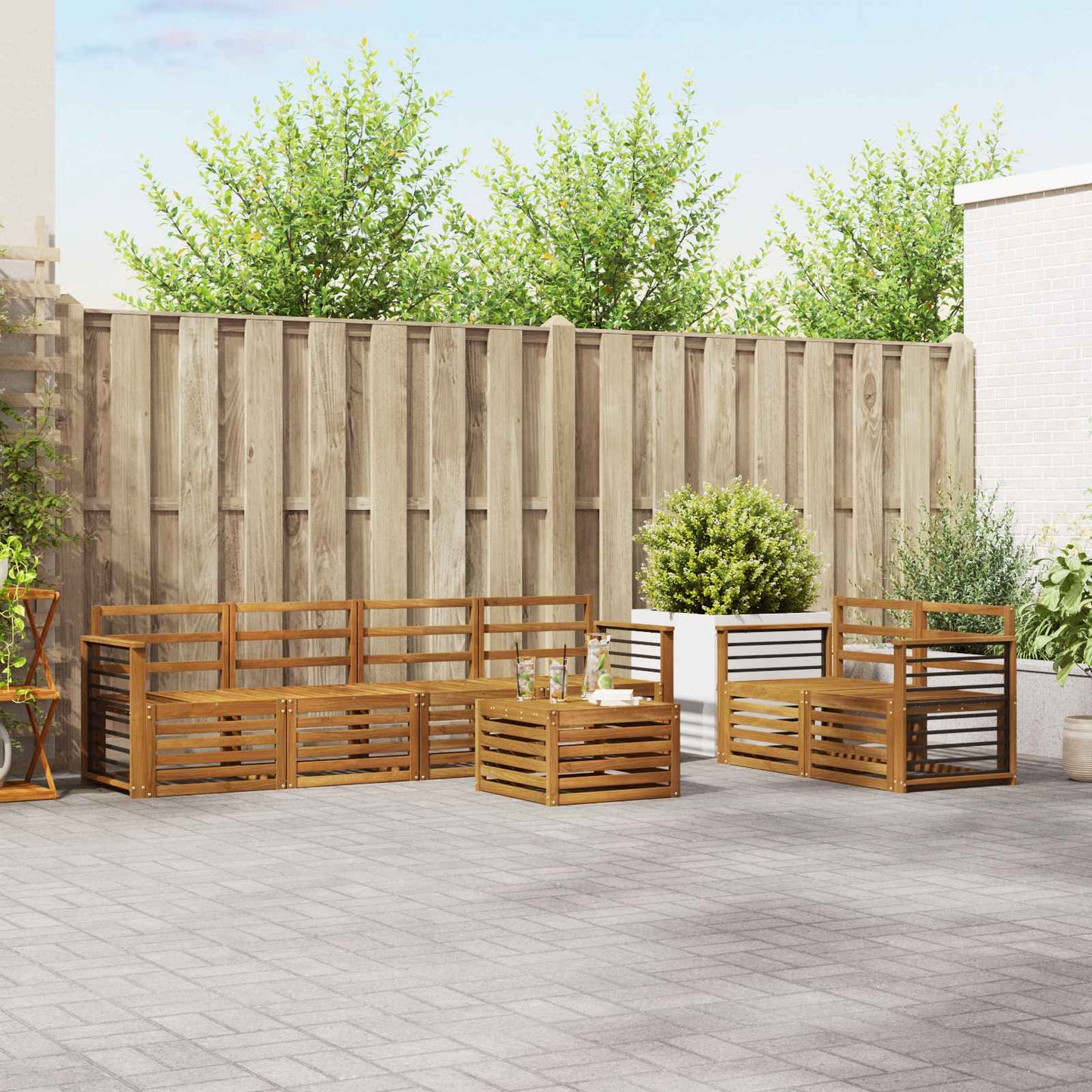 Set divani 7 pcs Naturale Legno di Acacia Massello | homemem39