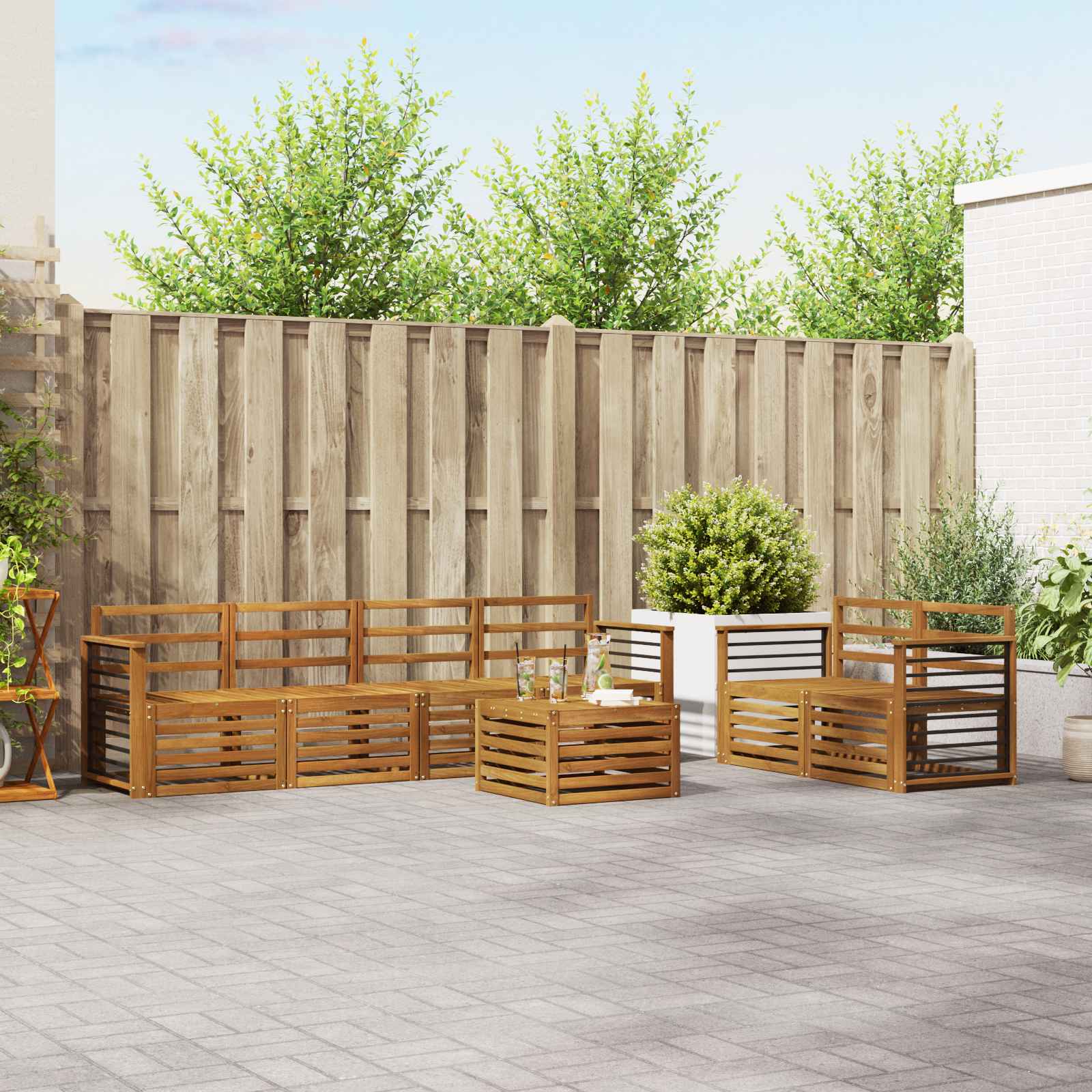 Set divani 7 pcs Naturale Legno di Acacia Massello | homemem39