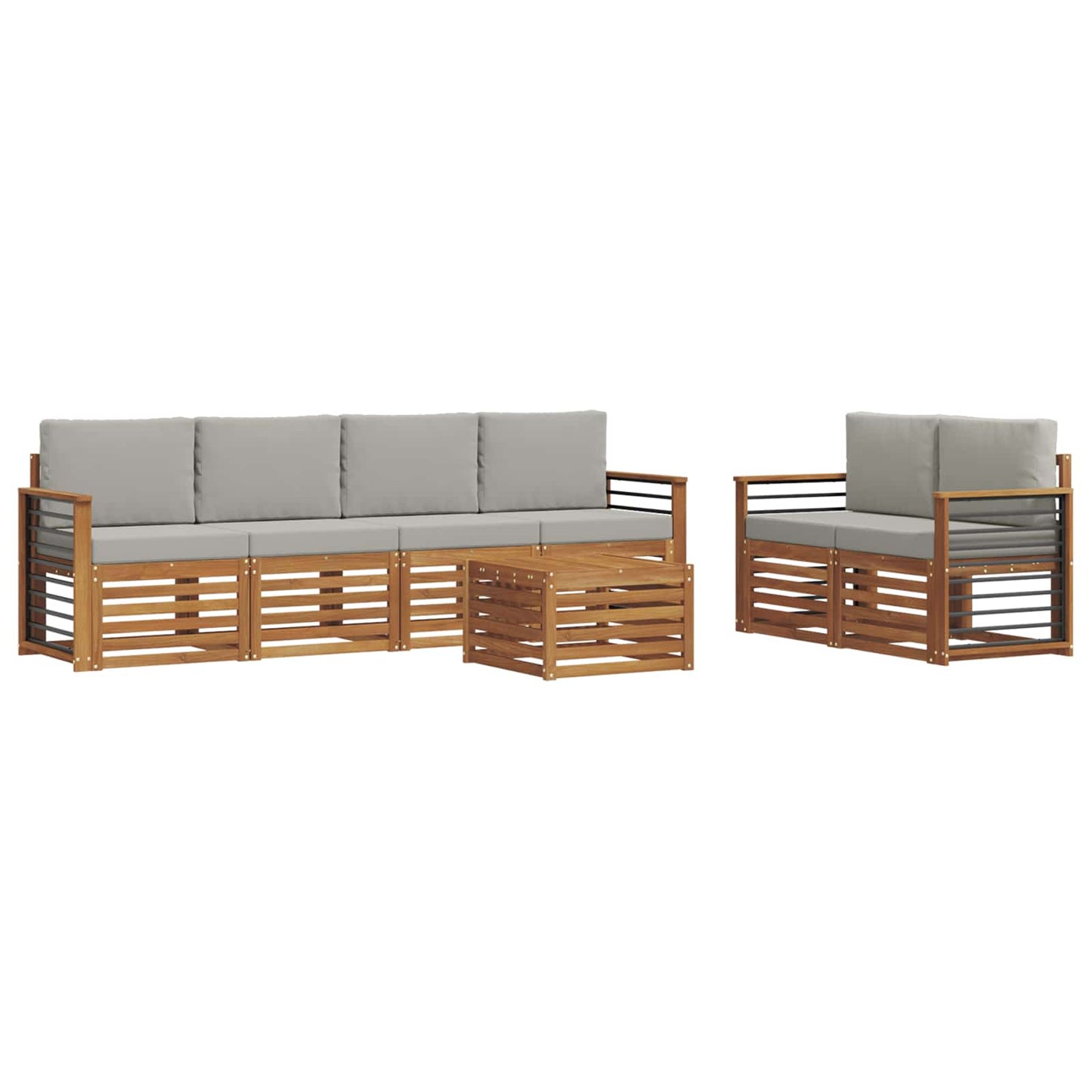 Set di divani da esterno 7 pcs Grigio Naturale e Chiaro