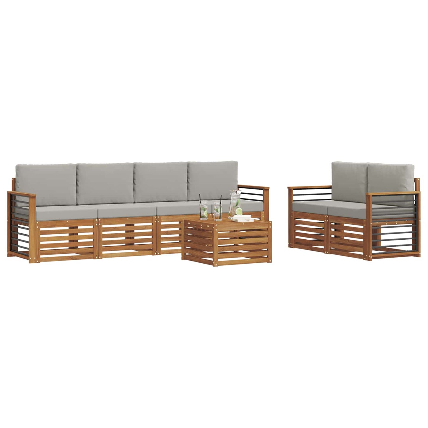 Set di divani da esterno 7 pcs Grigio Naturale e Chiaro | homemem39