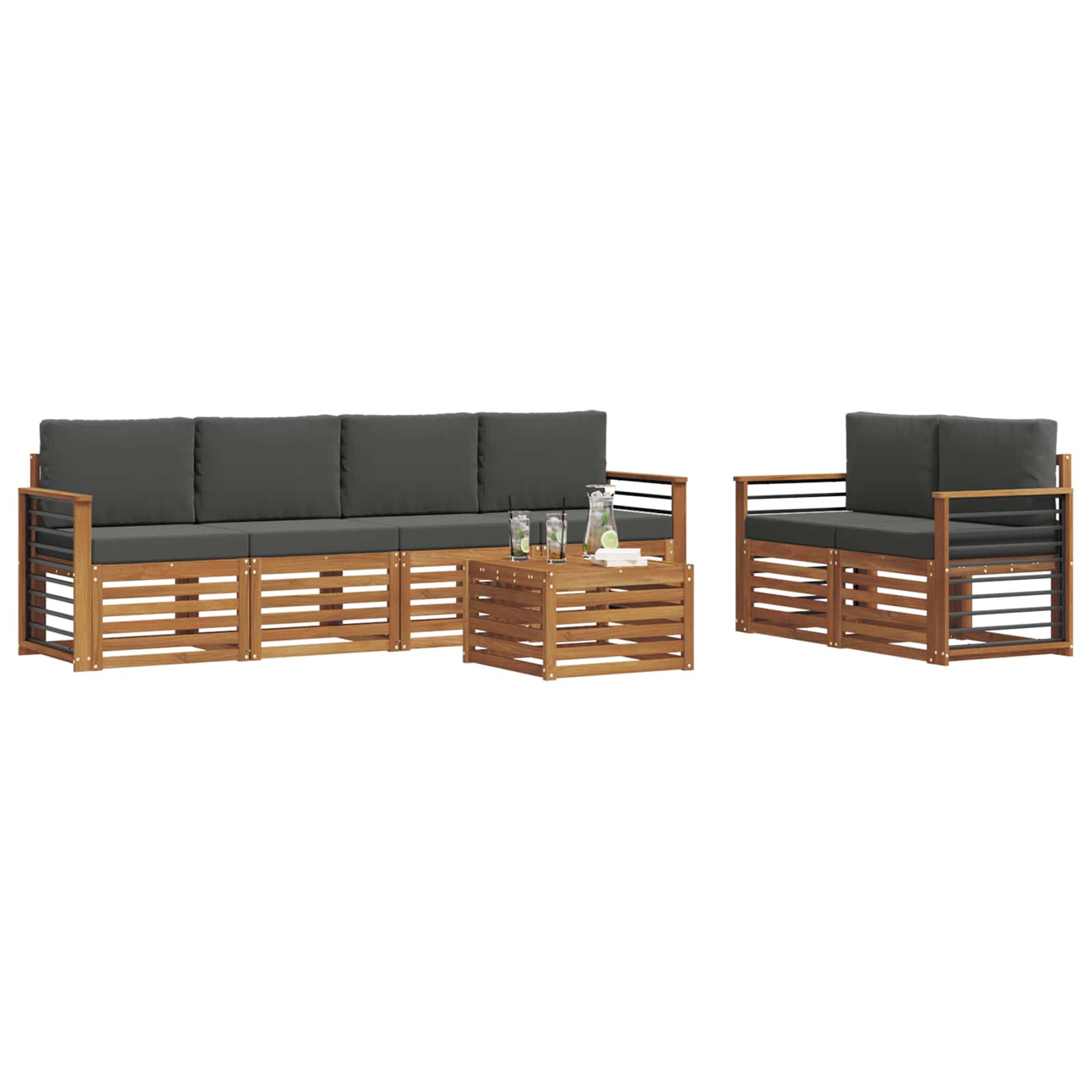 Set di divani da esterno con cuscino 7 pcs Naturale e Antracite | homemem39