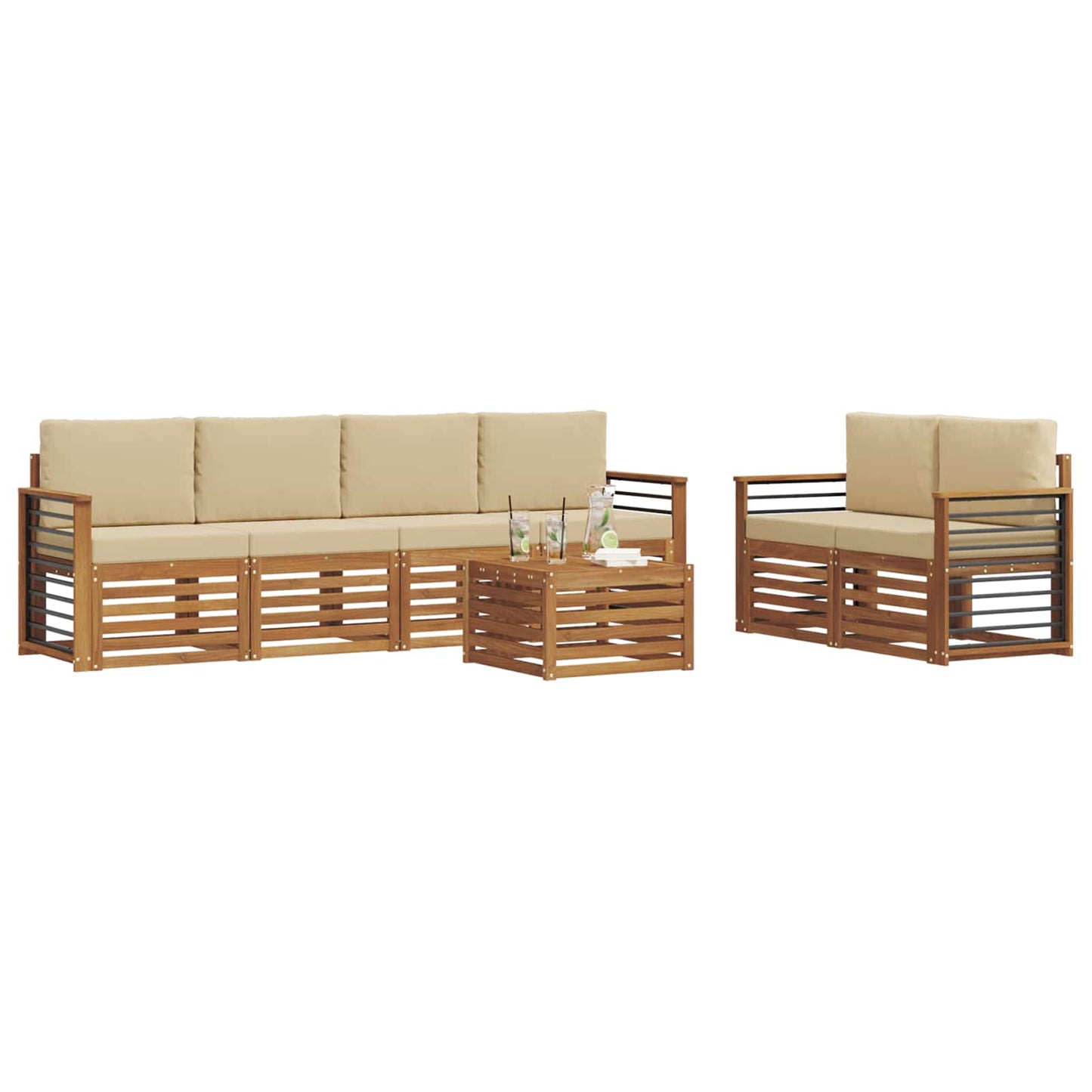 Set di divani da esterno con cuscino 7 pcs Naturale e Beige