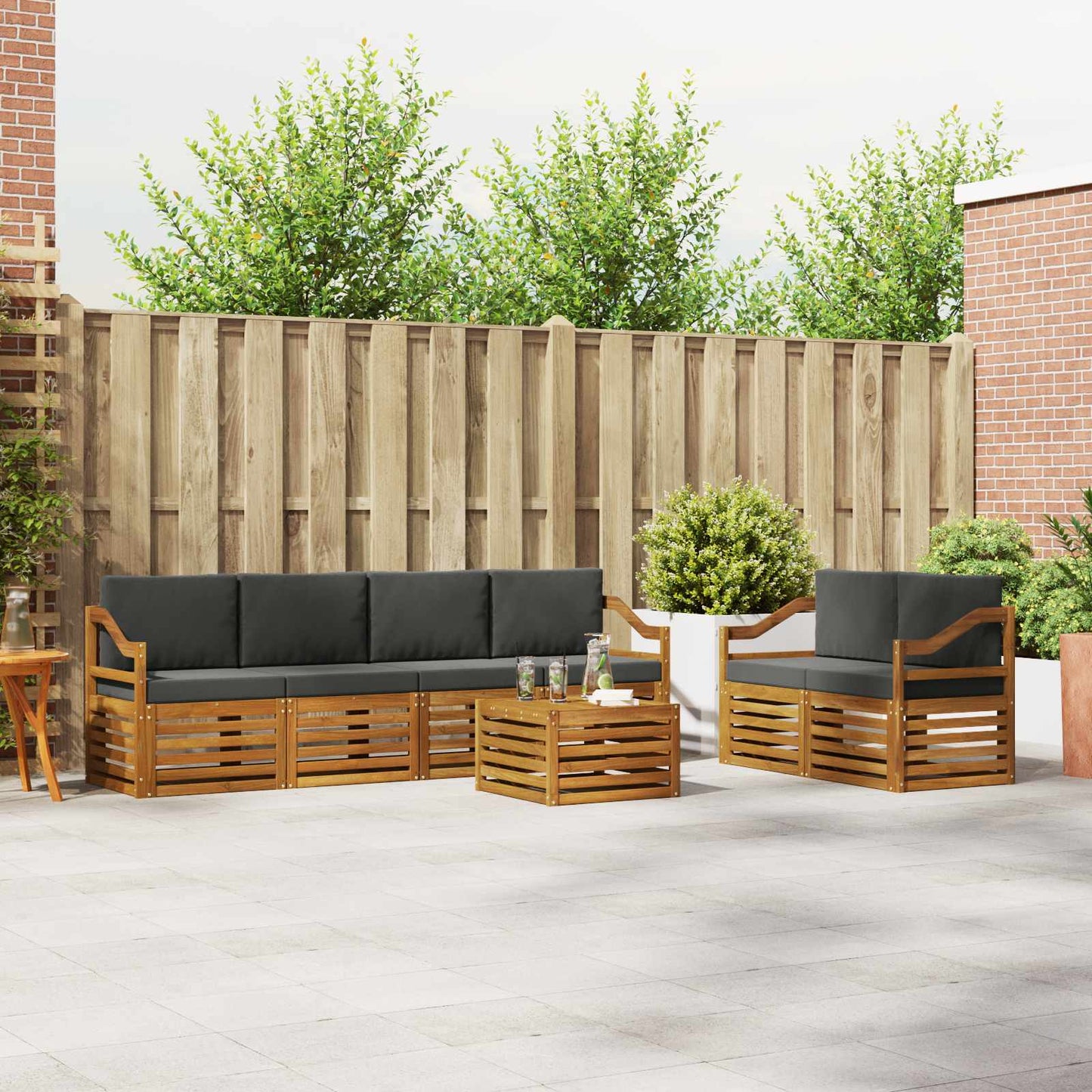 Set di divani da esterno con cuscino 7 pcs Naturale e Antracite
