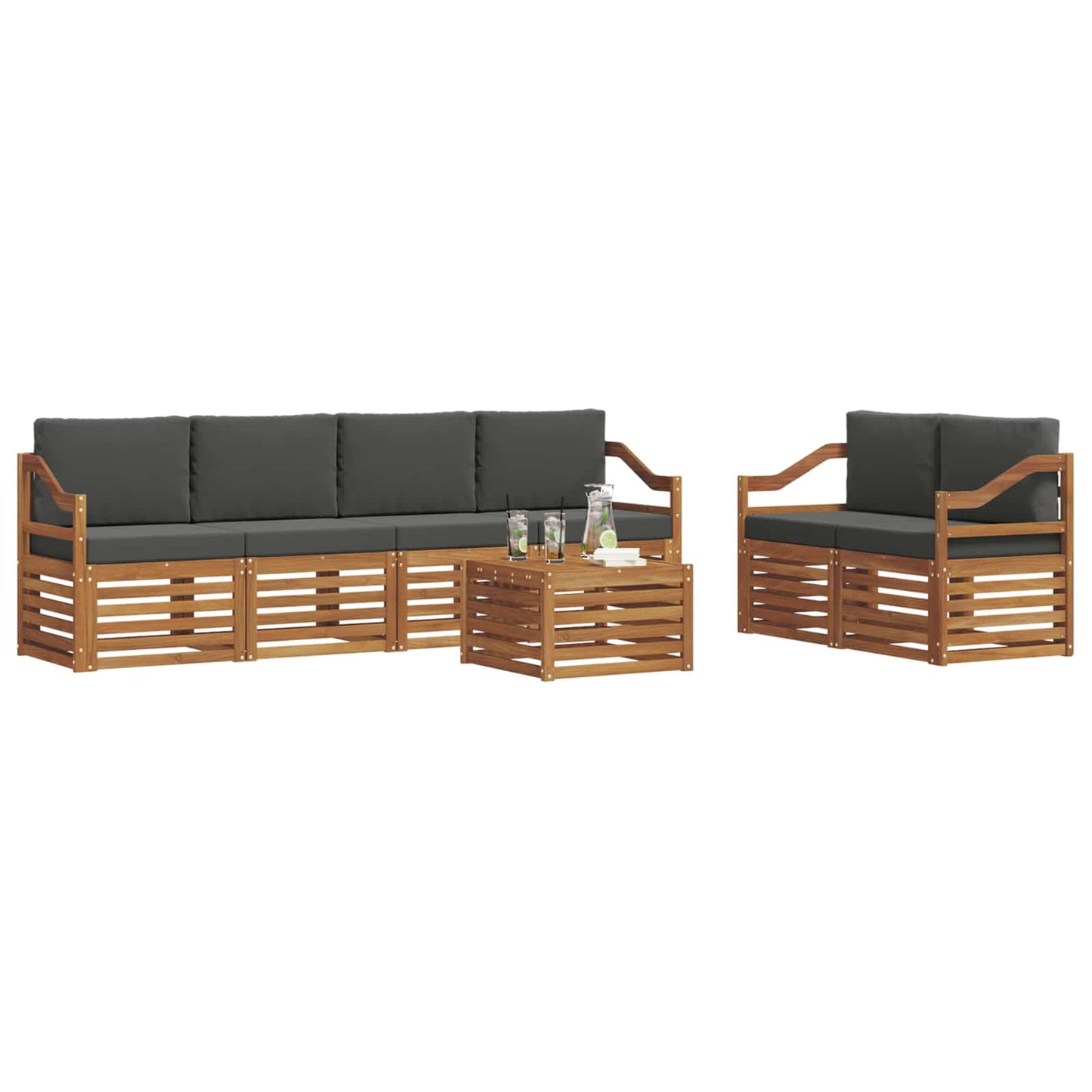Set di divani da esterno con cuscino 7 pcs Naturale e Antracite | homemem39