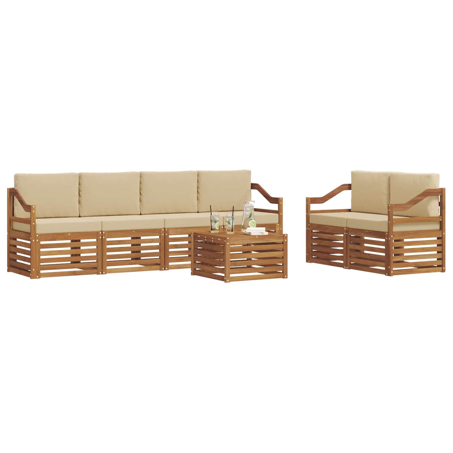 Set di divani da esterno con cuscino 7 pcs Naturale e Beige | homemem39