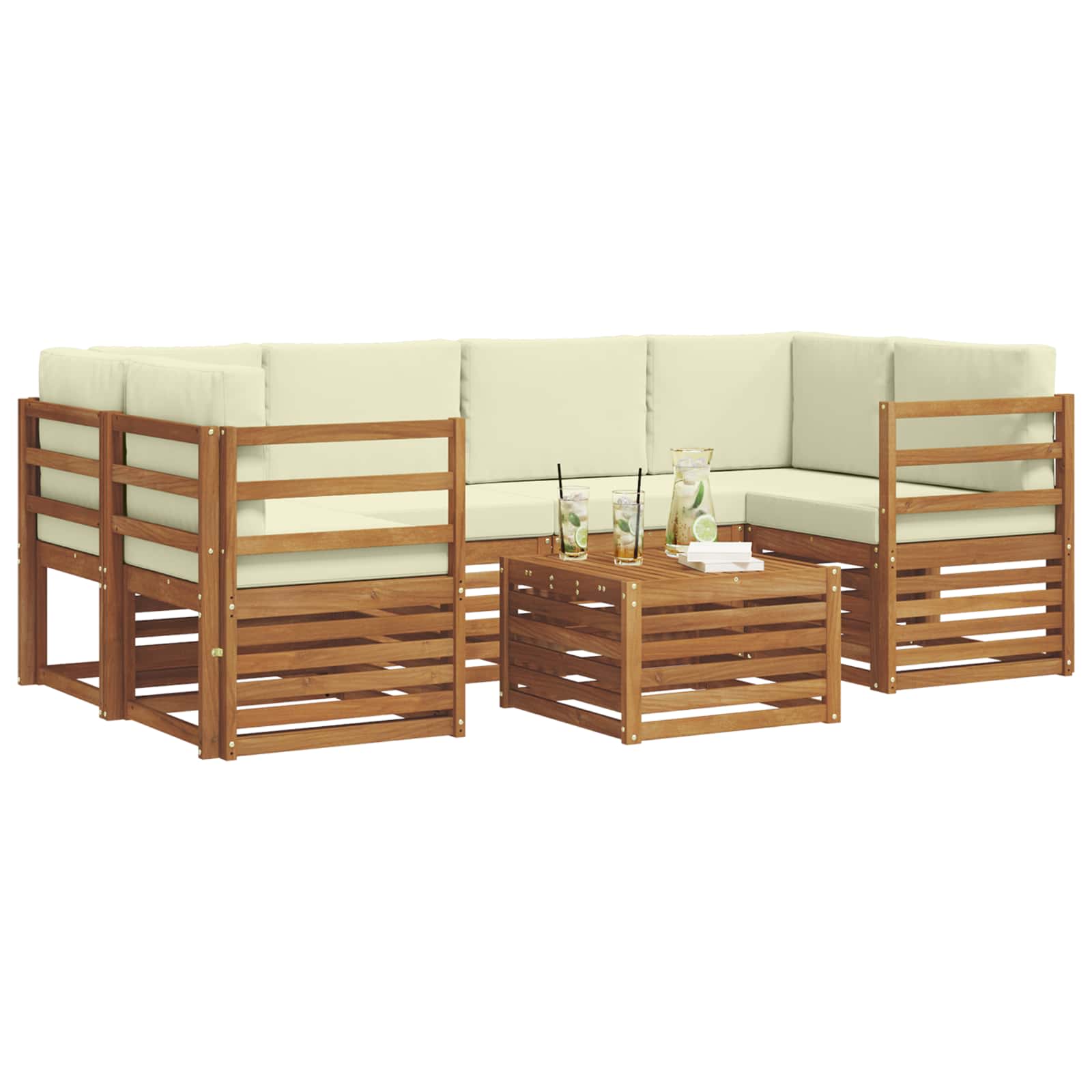 Set di divani da esterno con cuscino 7 pcs Naturale e Crema | homemem39
