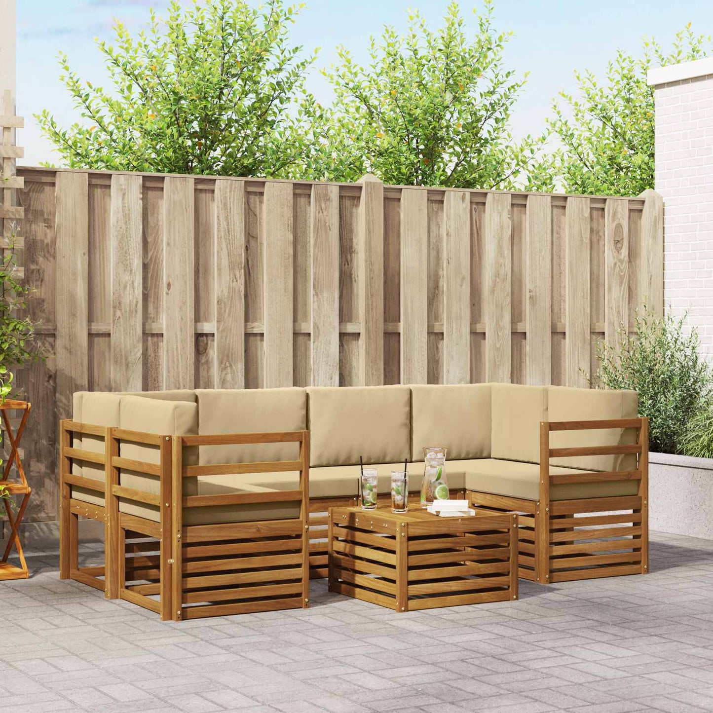 Set di divani da esterno con cuscino 7 pcs Naturale e Beige | homemem39
