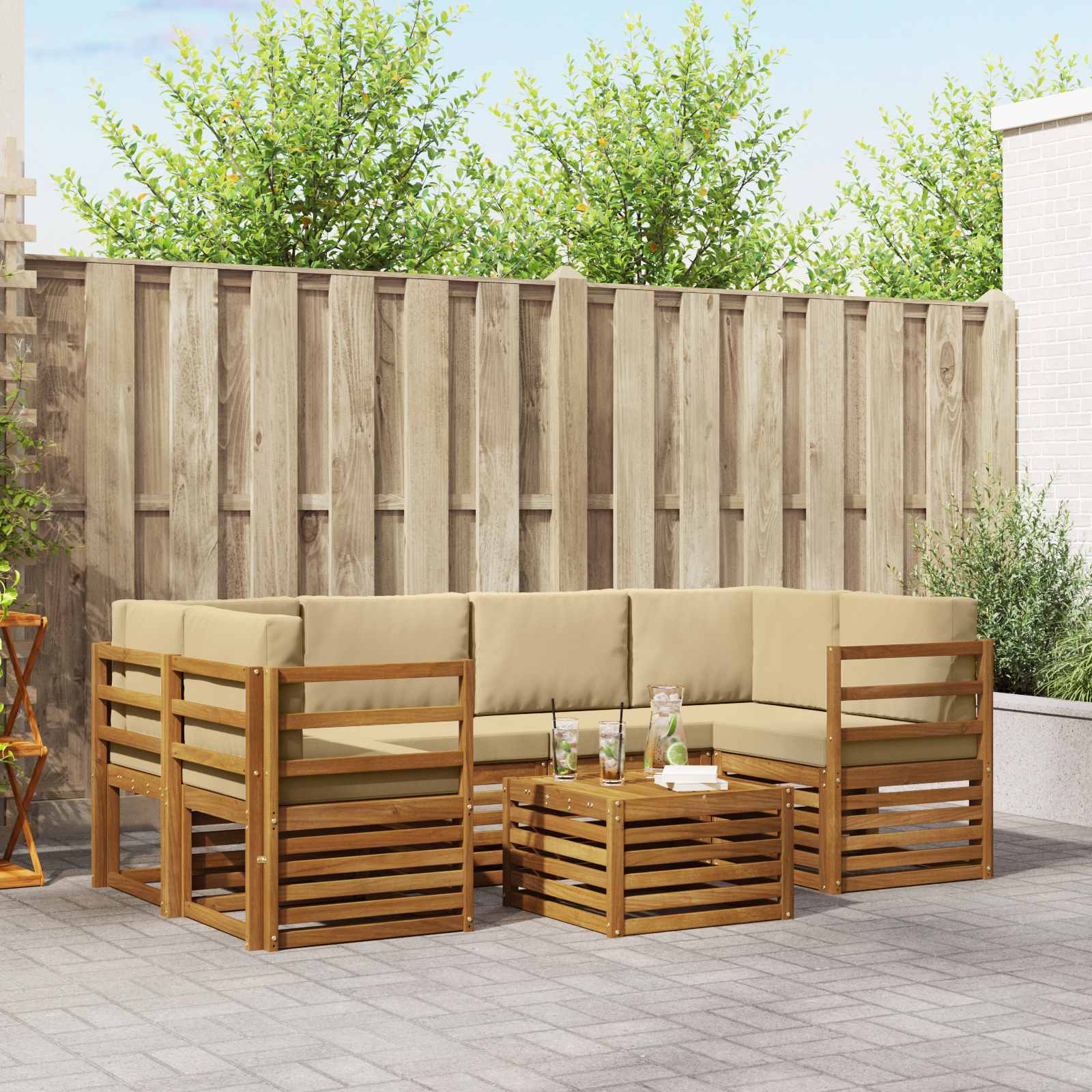 Set di divani da esterno con cuscino 7 pcs Naturale e Beige | homemem39