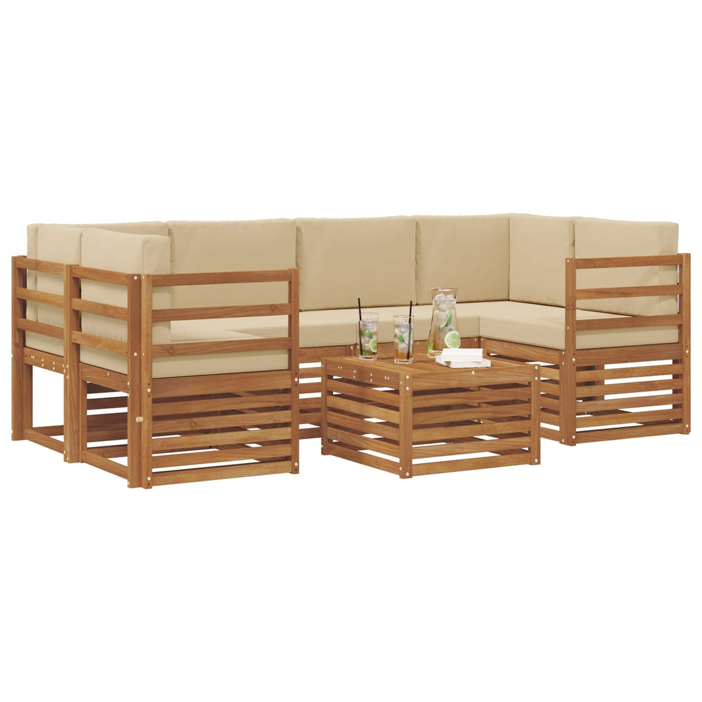 Set di divani da esterno con cuscino 7 pcs Naturale e Beige | homemem39