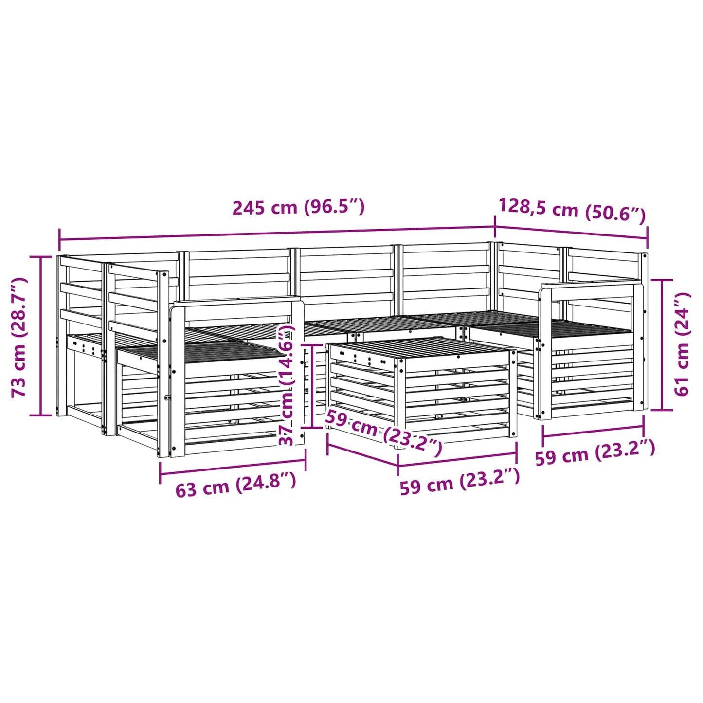 Set di divani da esterno 7 pcs Naturale | homemem39