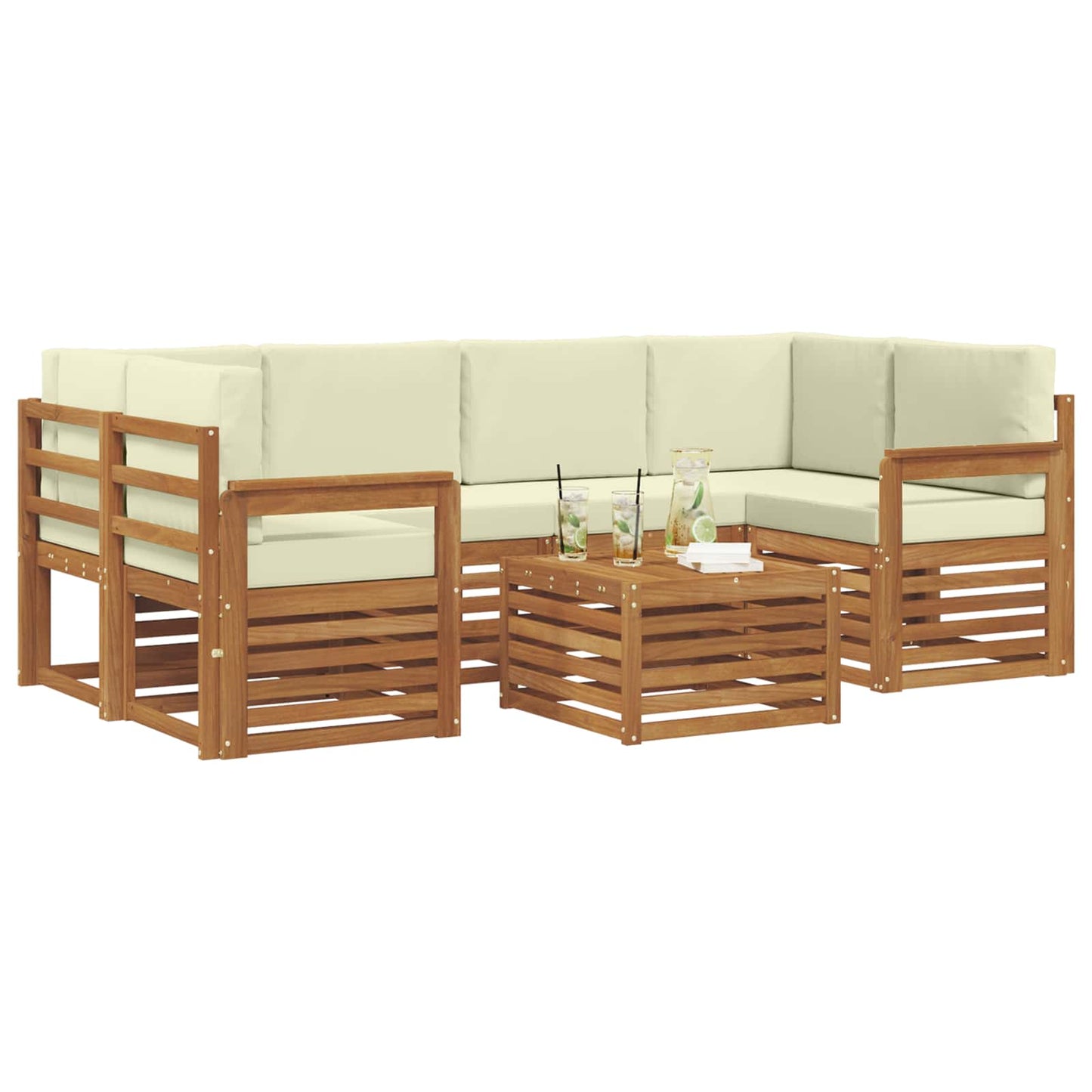 Set di divani da esterno con cuscino 7 pcs Naturale e Crema