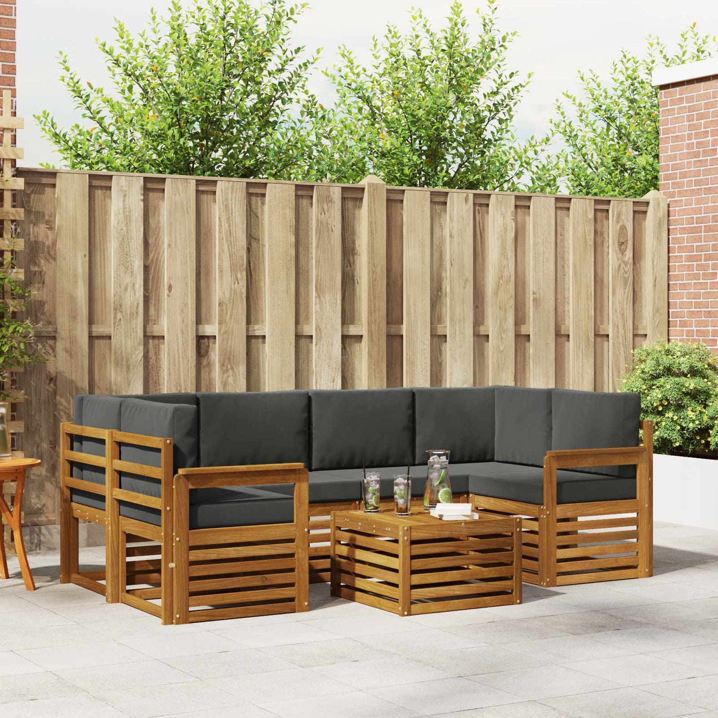 Set di divani da esterno con cuscino 7 pcs Naturale e Antracite