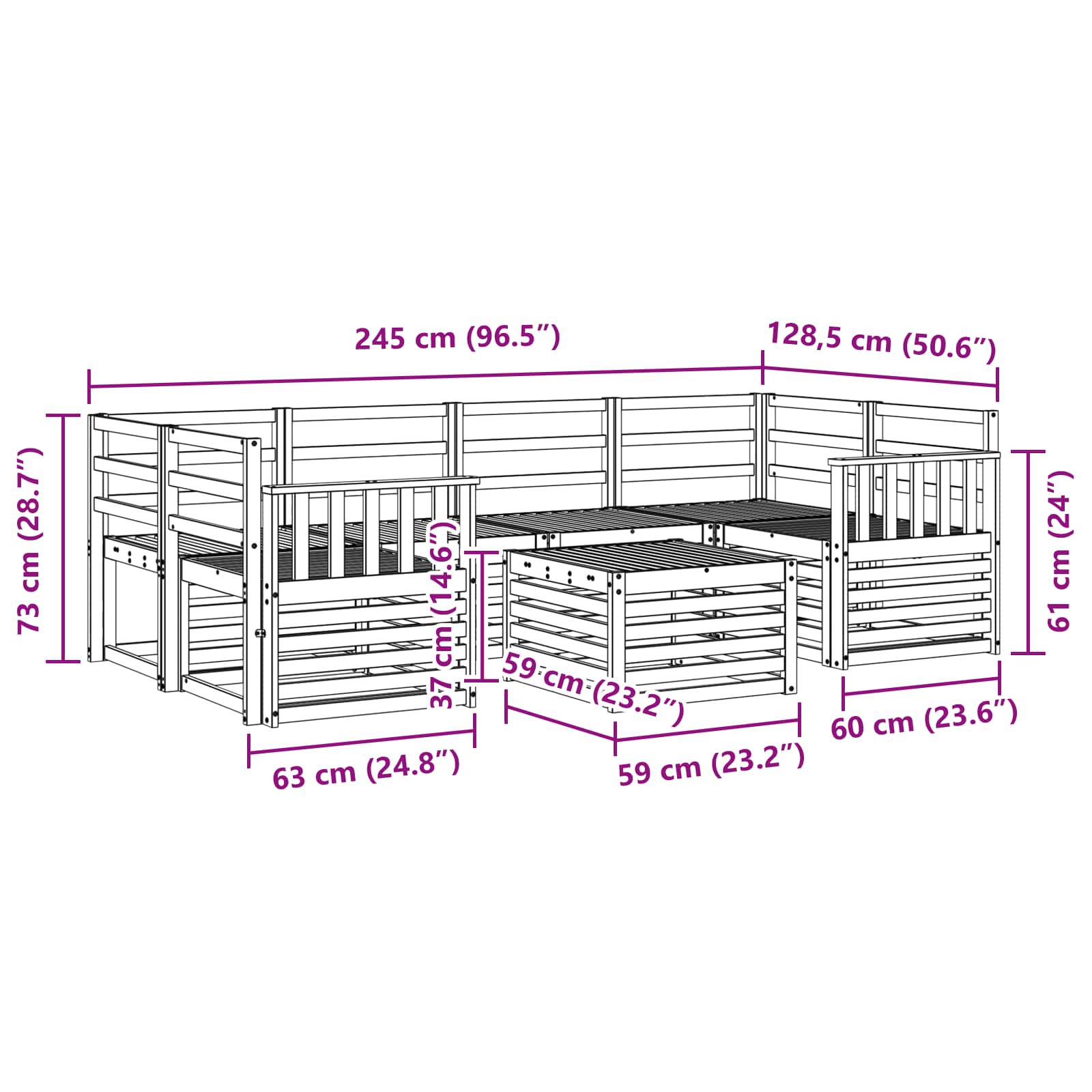 Set di divani da esterno 7 pcs Naturale | homemem39