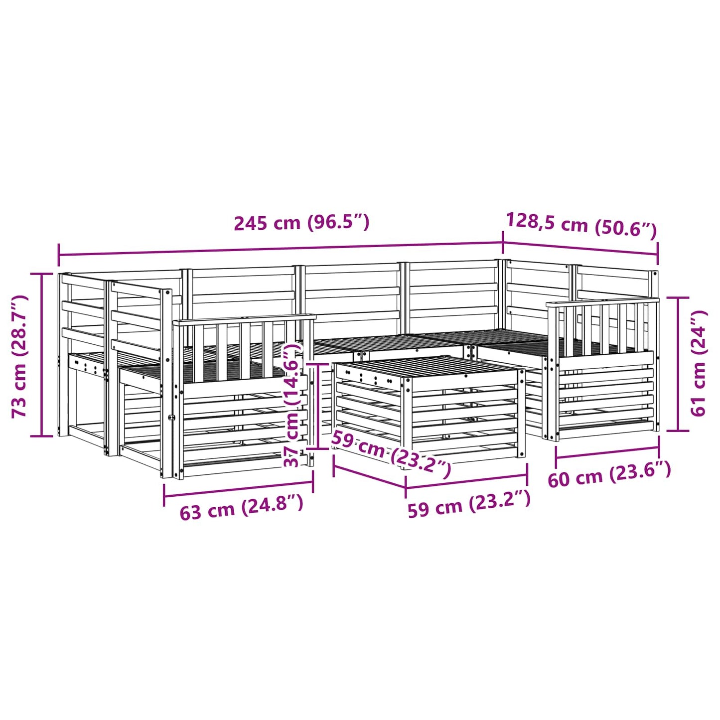 Set di divani da esterno 7 pcs Naturale