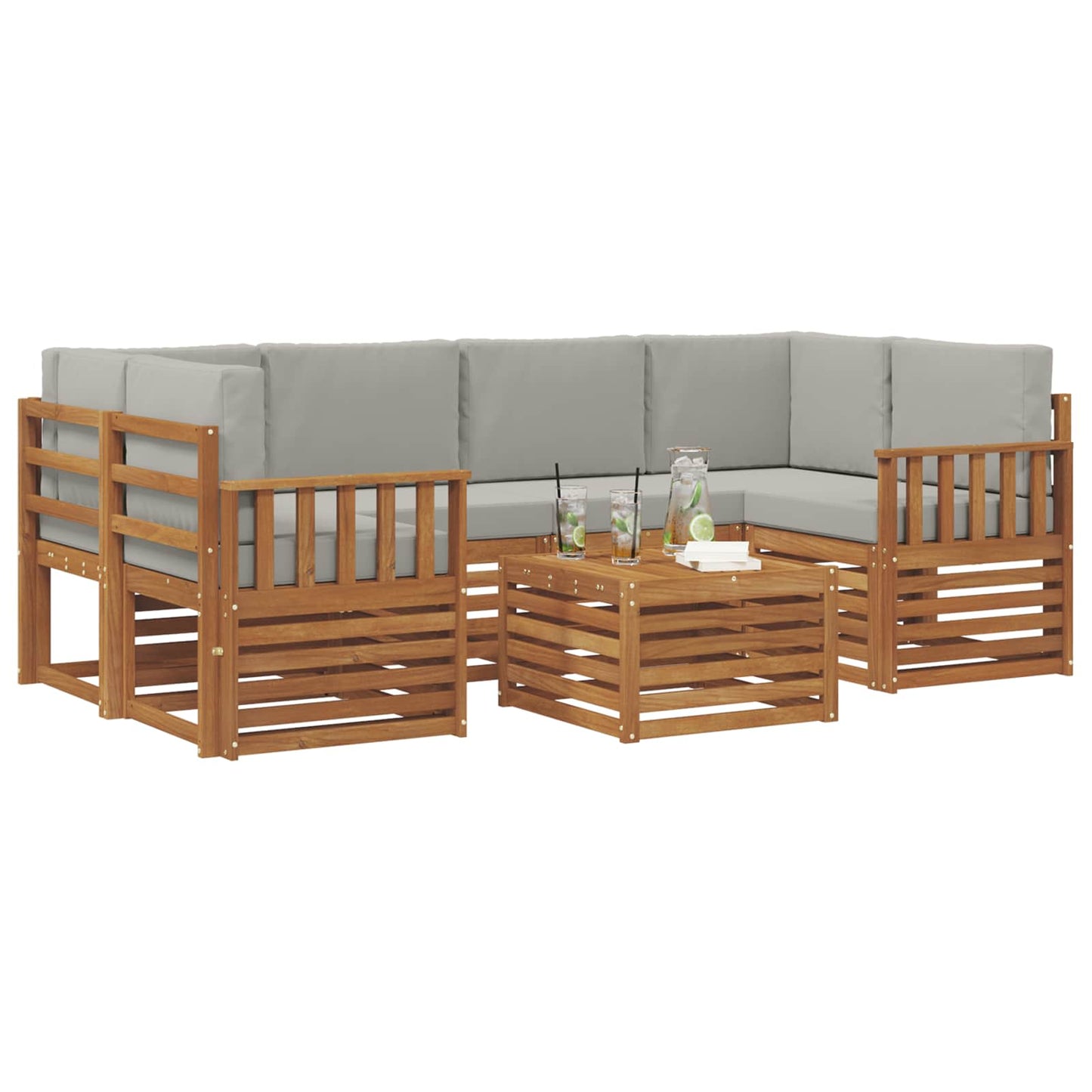 Set di divani da esterno 7 pcs Grigio Naturale e Chiaro | homemem39