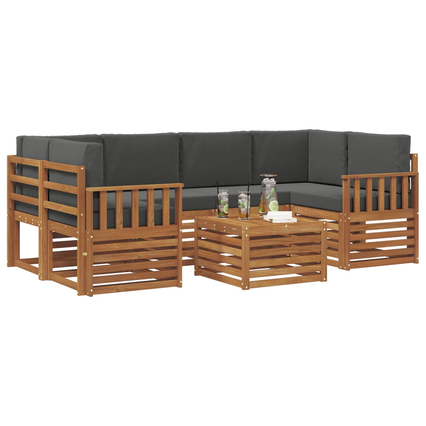 Set di divani da esterno con cuscino 7 pcs Naturale e Antracite