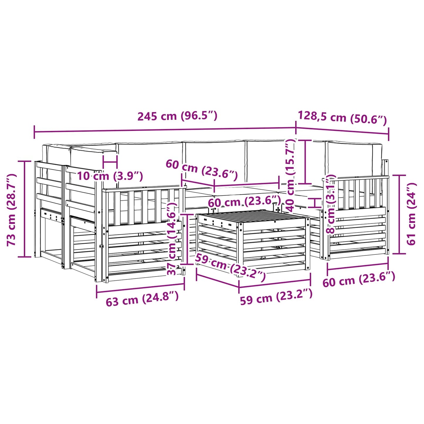 Set di divani da esterno con cuscino 7 pcs Naturale e Antracite | homemem39