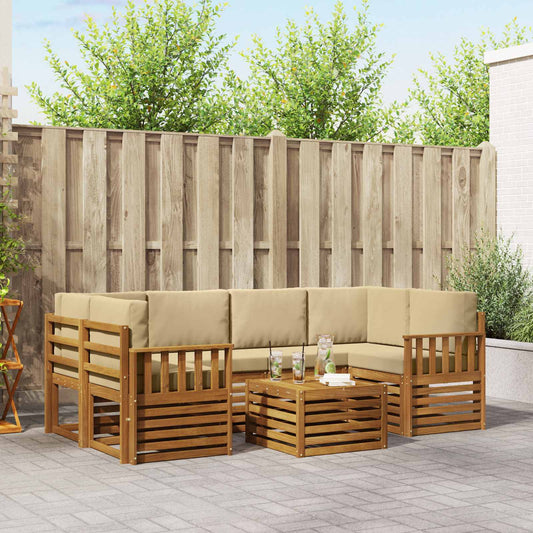 Set di divani da esterno con cuscino 7 pcs Naturale e Beige | homemem39
