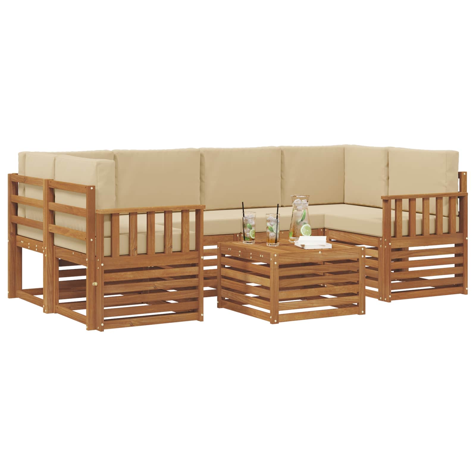 Set di divani da esterno con cuscino 7 pcs Naturale e Beige | homemem39