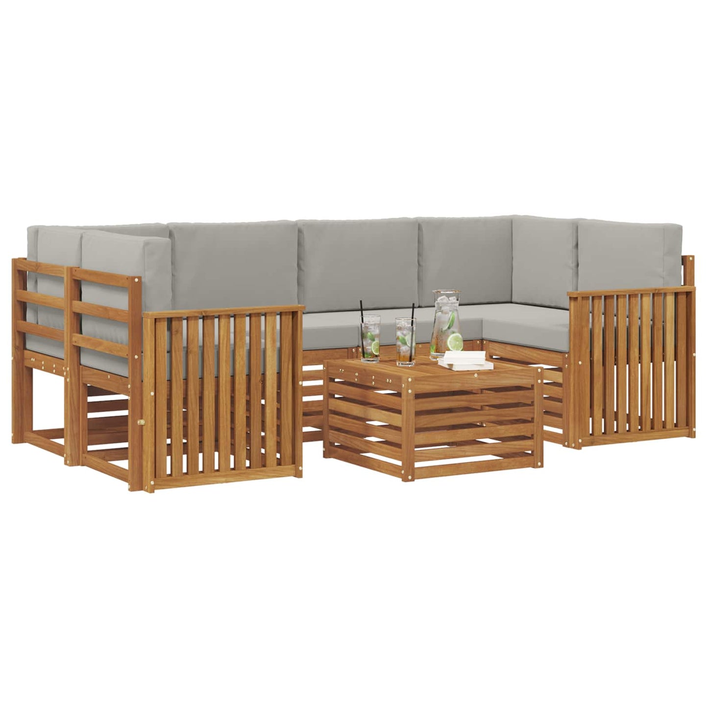 Set di divani da esterno 7 pcs Grigio Naturale e Chiaro | homemem39