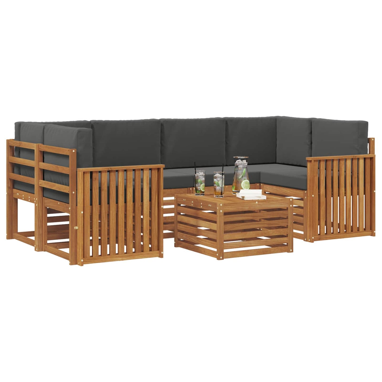 Set di divani da esterno con cuscino 7 pcs Naturale e Antracite