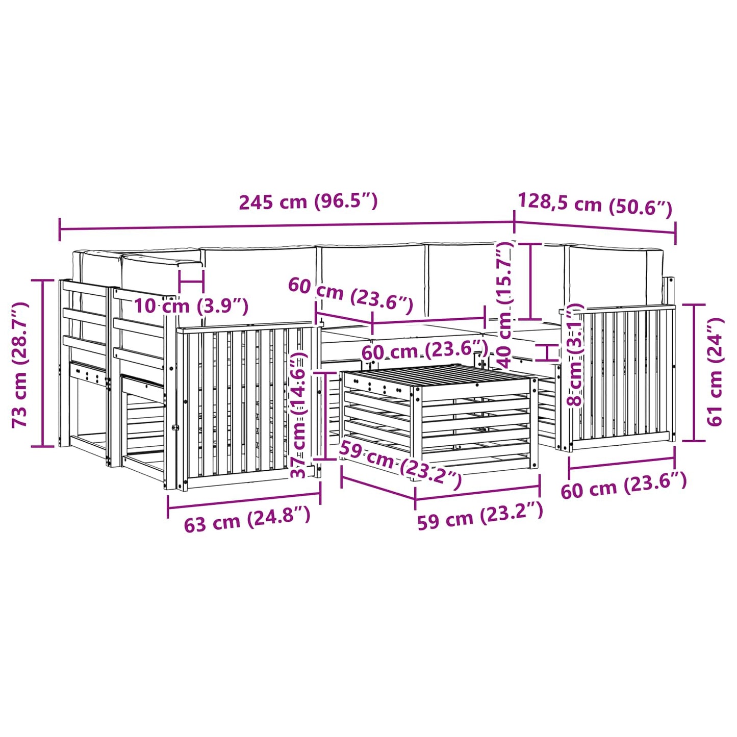 Set di divani da esterno con cuscino 7 pcs Naturale e Antracite