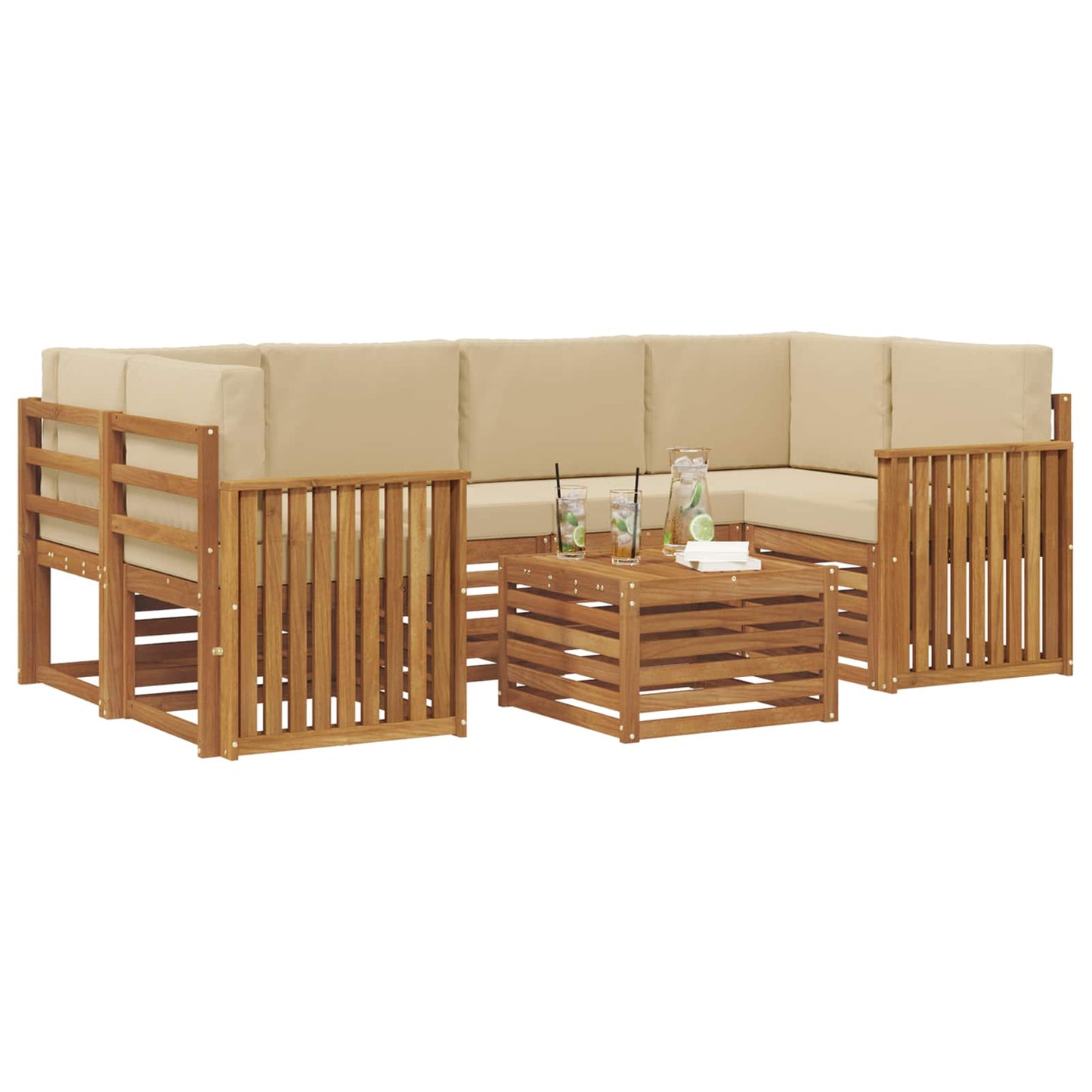 Set di divani da esterno con cuscino 7 pcs Naturale e Beige | homemem39